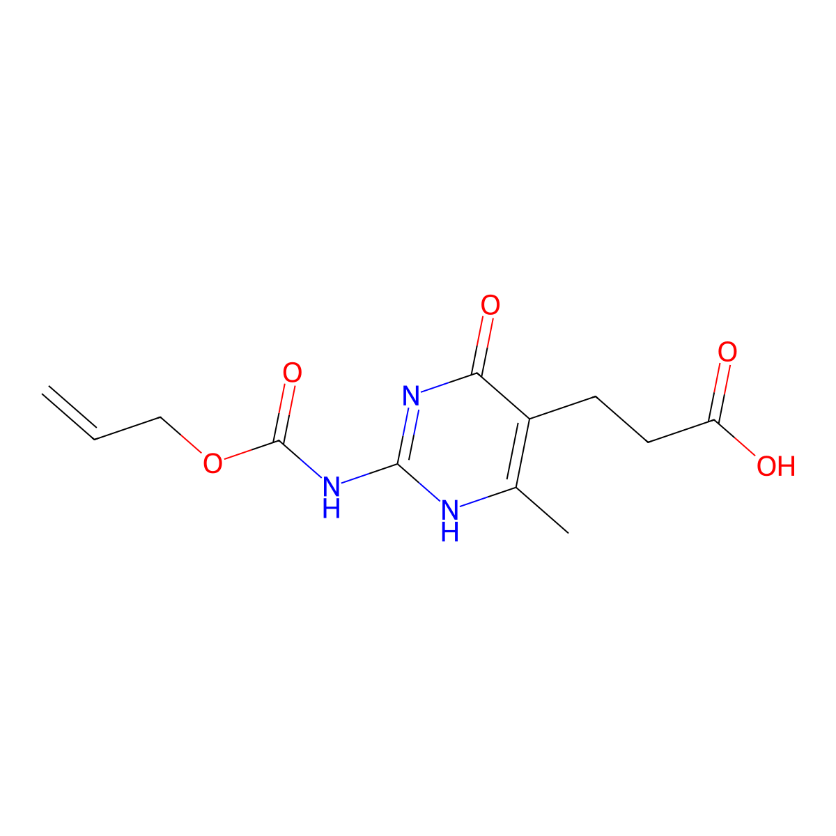 3-(6-Methyl-4-oxo-2-{[(prop-2-en-1-yloxy)carbonyl]amino}-1,4-dihydropyrimidin-5-yl)propanoic acid molecular structure, CAS 2680853-77-2