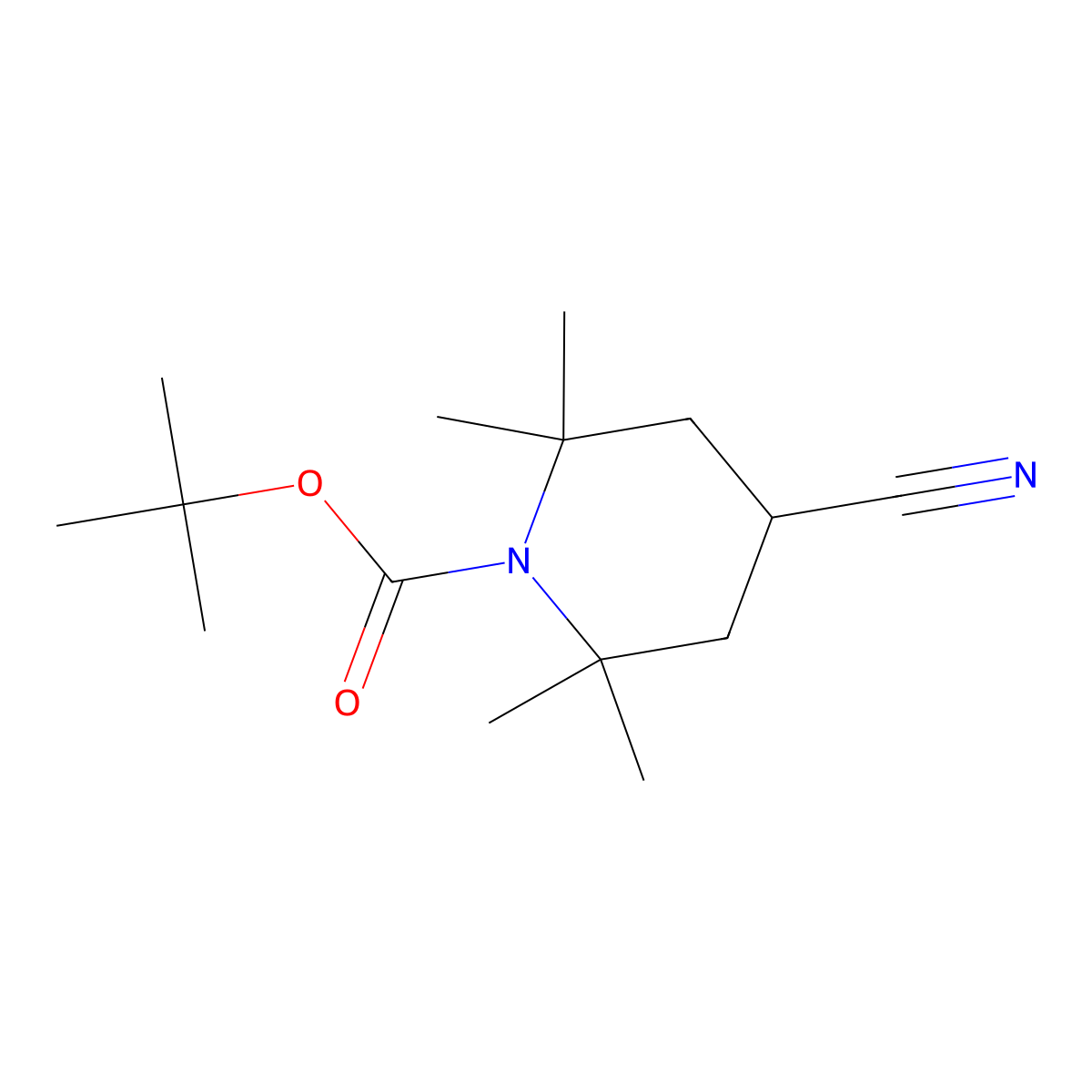 Tert-butyl 4-cyano-2,2,6,6-tetramethylpiperidine-1-carboxylate molecular structure, CAS 2680853-98-7