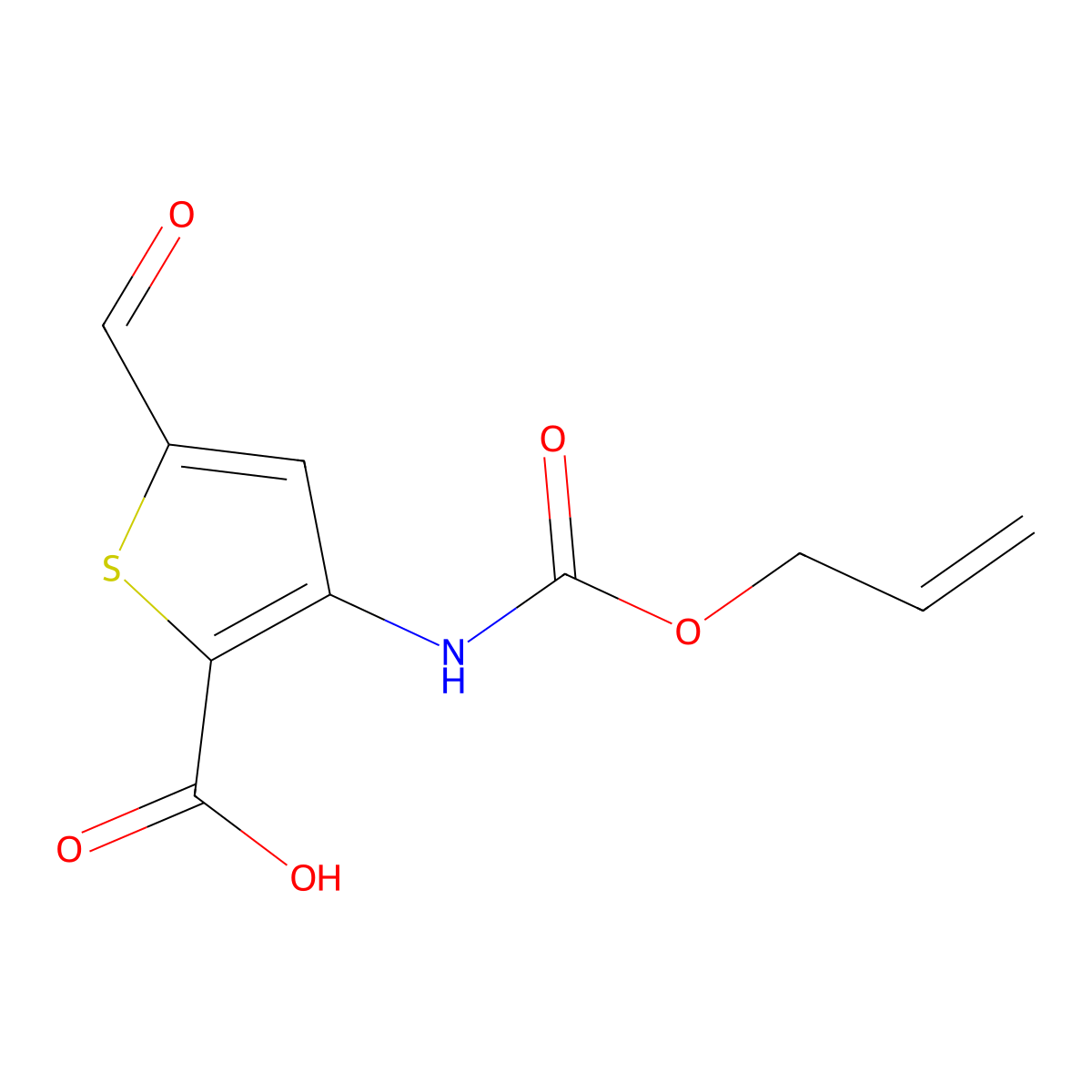 5-Formyl-3-{[(prop-2-en-1-yloxy)carbonyl]amino}thiophene-2-carboxylic acid molecular structure, CAS 2680854-08-2