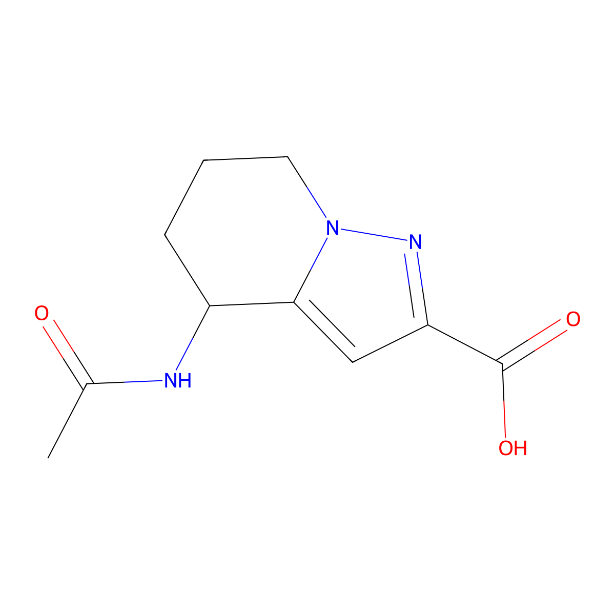 4-acetamido-4H,5H,6H,7H-pyrazolo[1,5-a]pyridine-2-carboxylic acid molecular structure, CAS 2680854-09-3