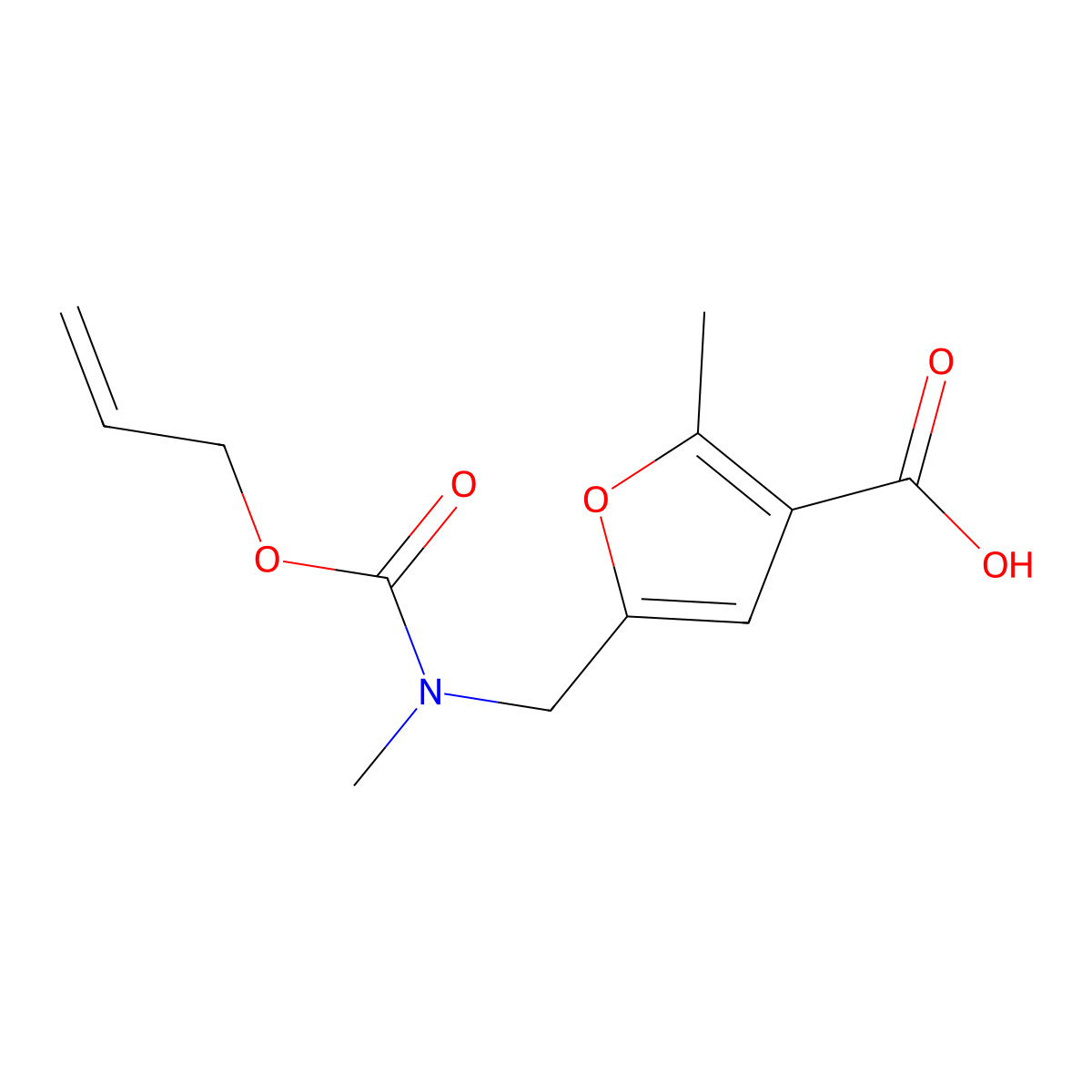 2-Methyl-5-({methyl[(prop-2-en-1-yloxy)carbonyl]amino}methyl)furan-3-carboxylic acid molecular structure, CAS 2680854-22-0