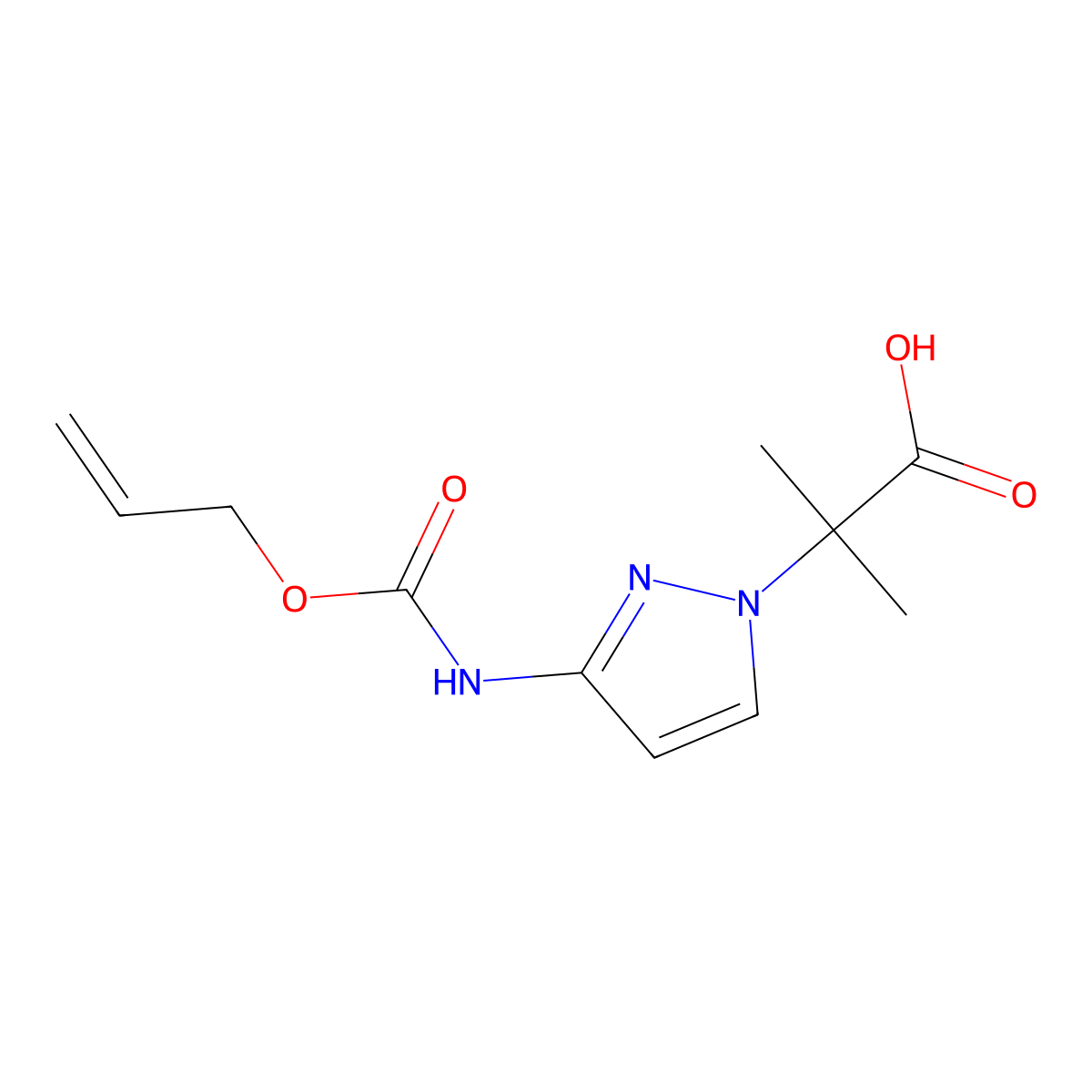 2-methyl-2-(3-{[(prop-2-en-1-yloxy)carbonyl]amino}-1H-pyrazol-1-yl)propanoic acid molecular structure, CAS 2680854-27-5