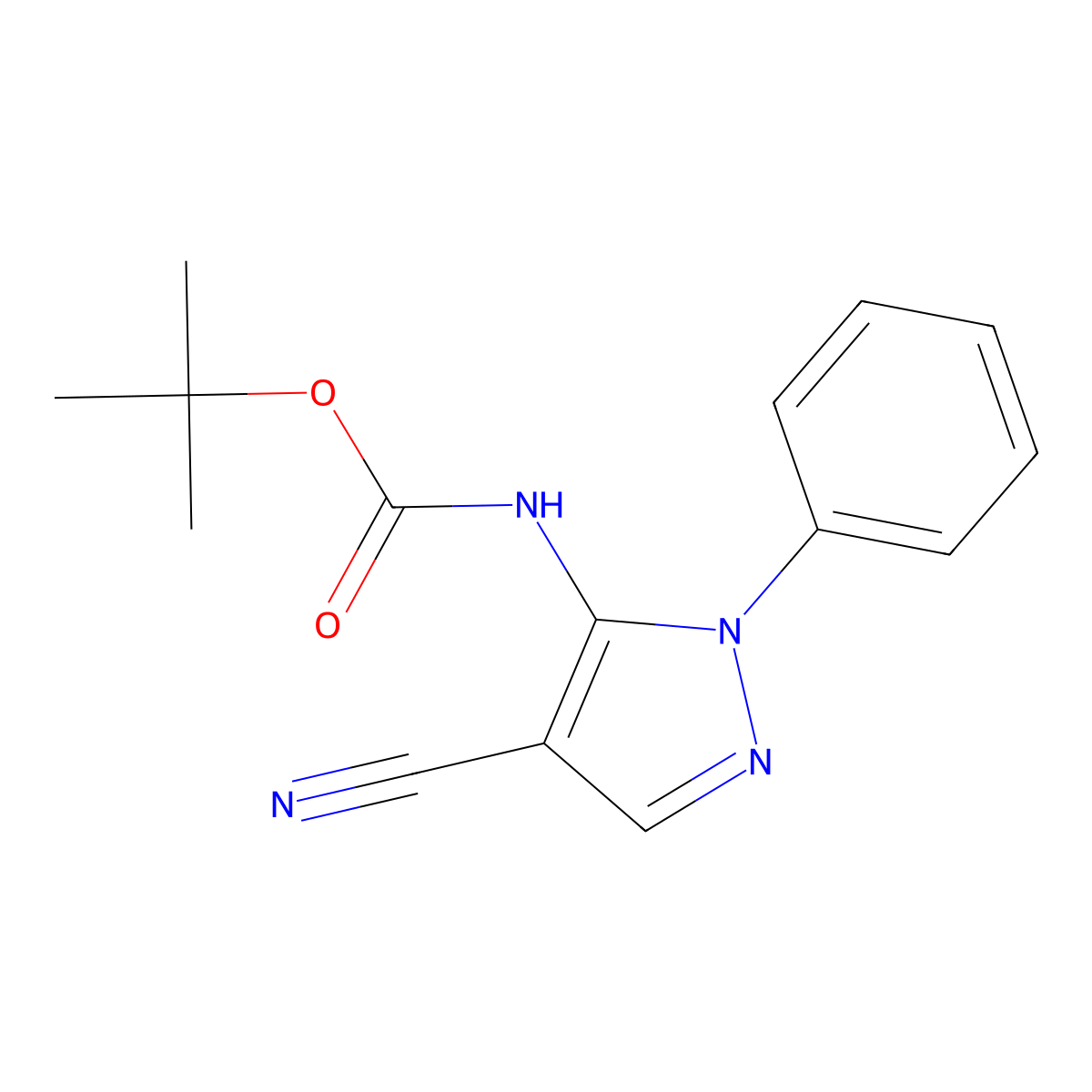 tert-butyl N-(4-cyano-1-phenyl-1H-pyrazol-5-yl)carbamate molecular structure, CAS 2680854-58-2
