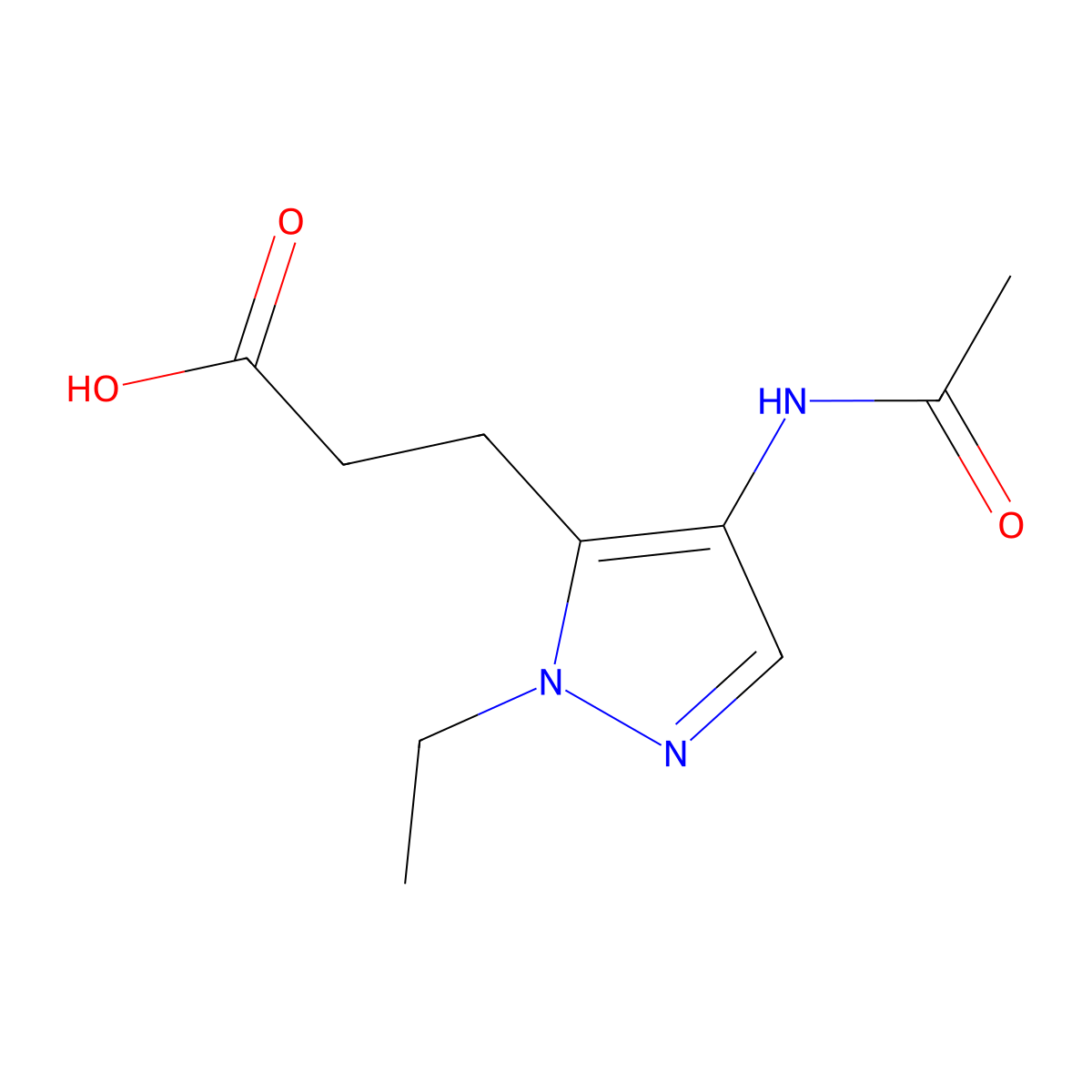 3-(4-acetamido-1-ethyl-1H-pyrazol-5-yl)propanoic acid molecular structure, CAS 2680854-67-3