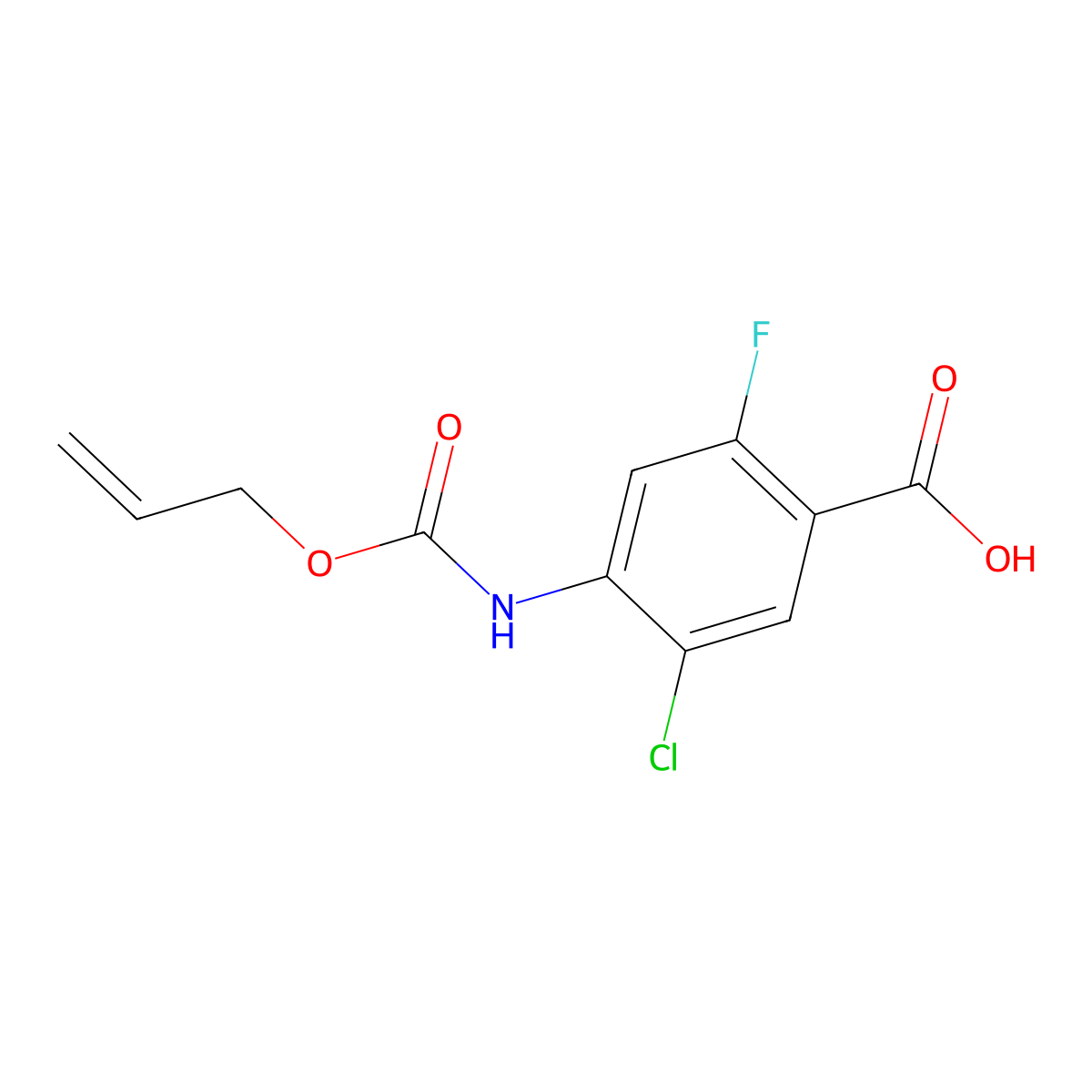 5-Chloro-2-fluoro-4-{[(prop-2-en-1-yloxy)carbonyl]amino}benzoic acid molecular structure, CAS 2680854-75-3