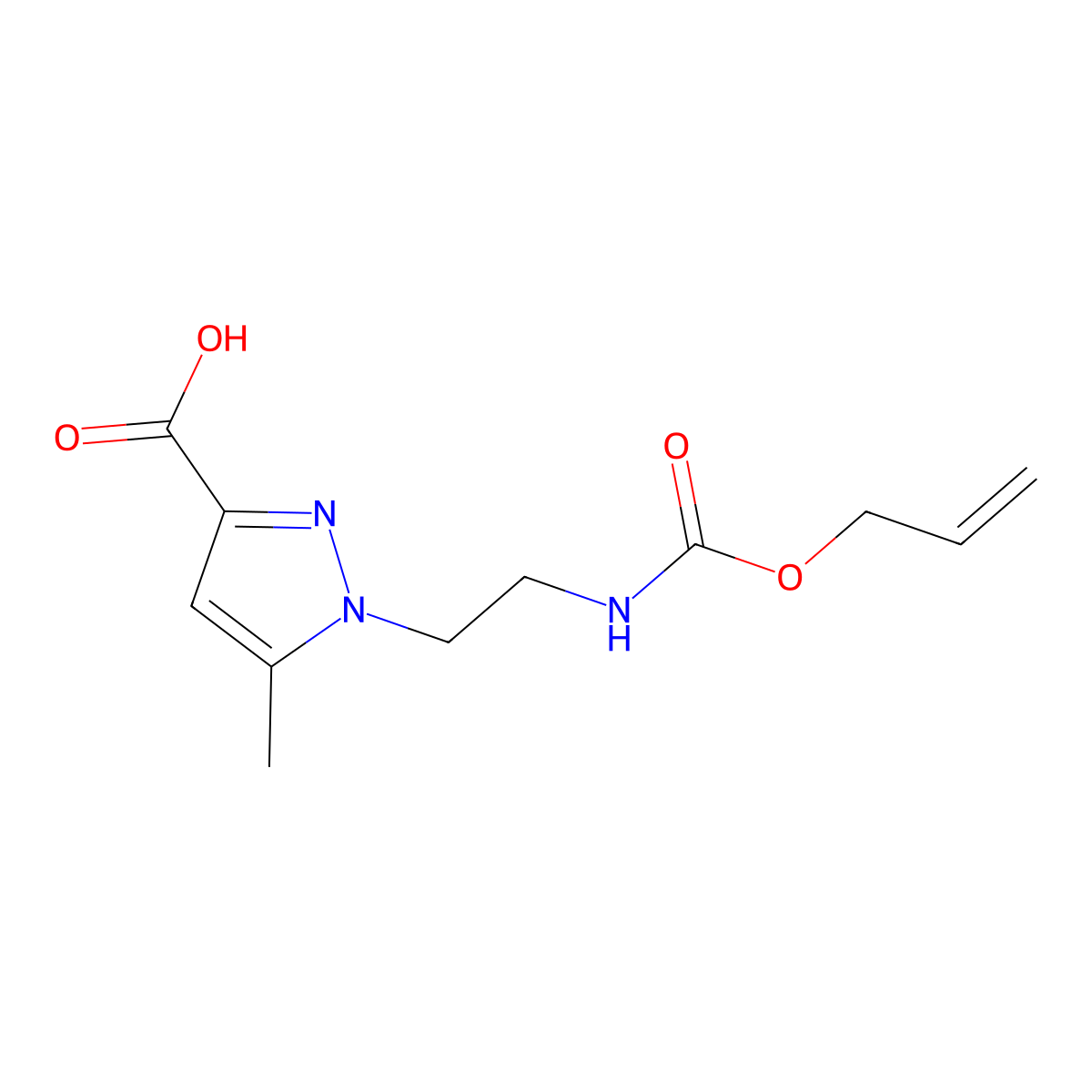 5-methyl-1-(2-{[(prop-2-en-1-yloxy)carbonyl]amino}ethyl)-1H-pyrazole-3-carboxylic acid molecular structure, CAS 2680854-88-8