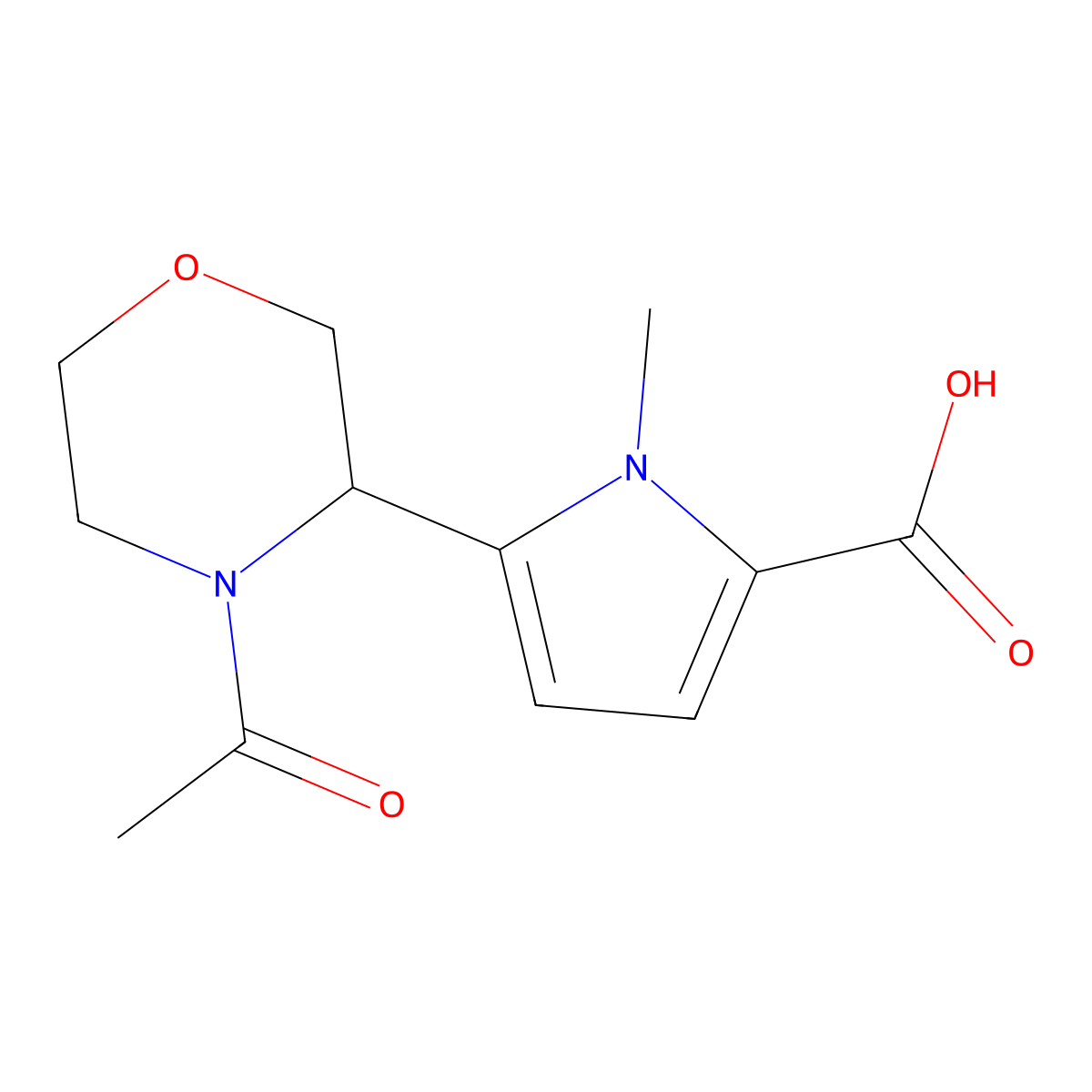 5-(4-acetylmorpholin-3-yl)-1-methyl-1H-pyrrole-2-carboxylic acid molecular structure, CAS 2680855-04-1