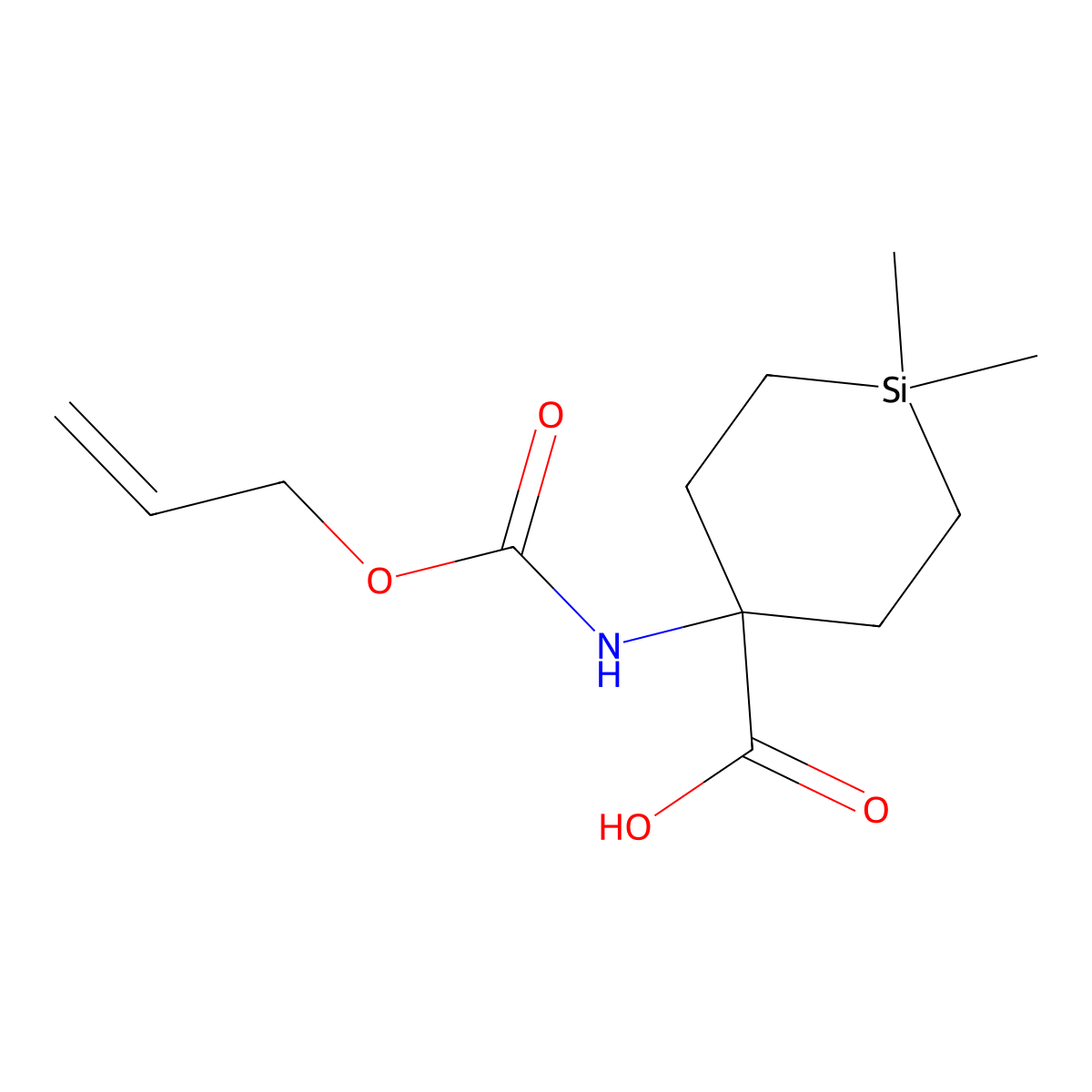 1,1-Dimethyl-4-{[(prop-2-en-1-yloxy)carbonyl]amino}silinane-4-carboxylic acid molecular structure, CAS 2680855-06-3