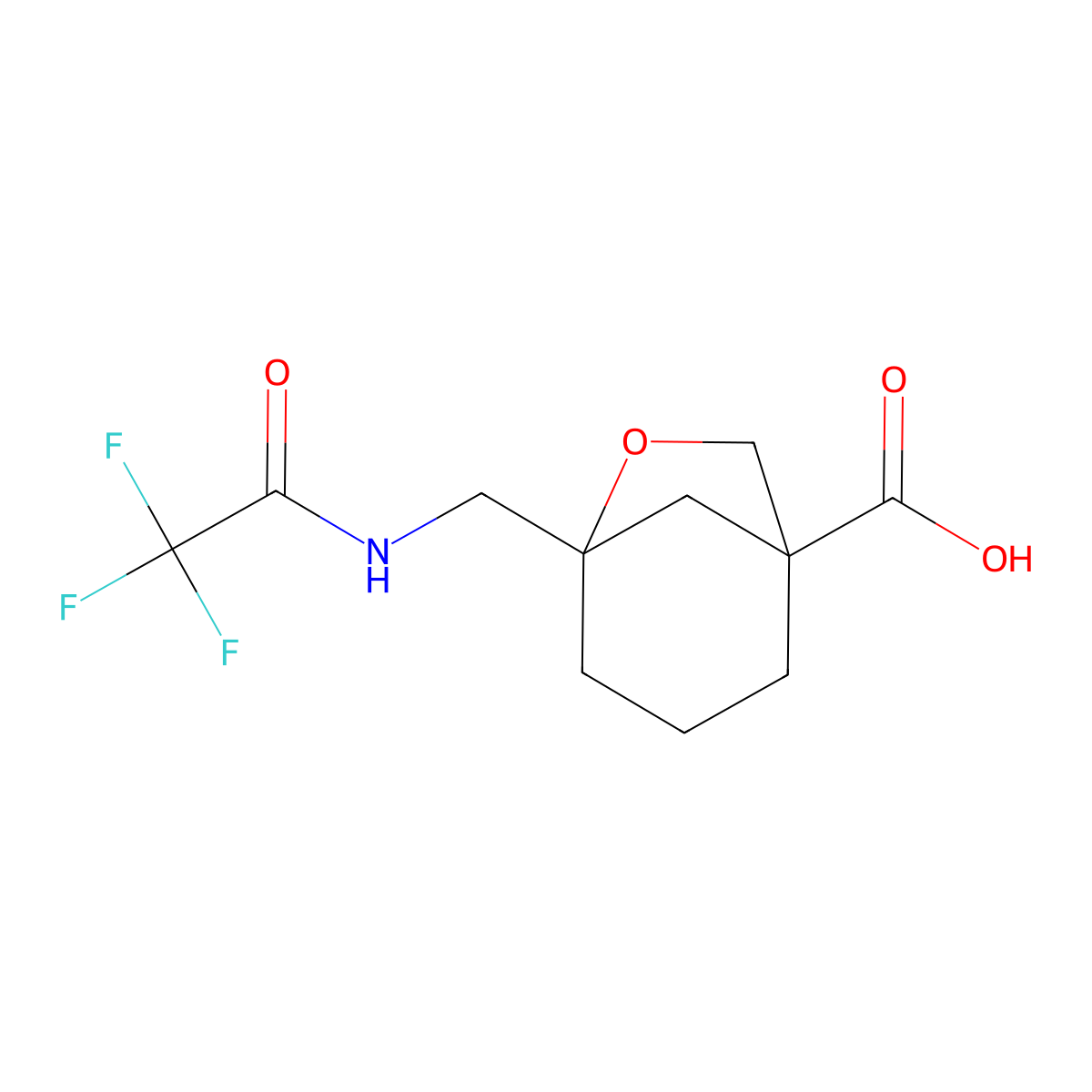 5-[(2,2,2-Trifluoroacetamido)methyl]-6-oxabicyclo[3.2.1]octane-1-carboxylic acid molecular structure, CAS 2680855-23-4
