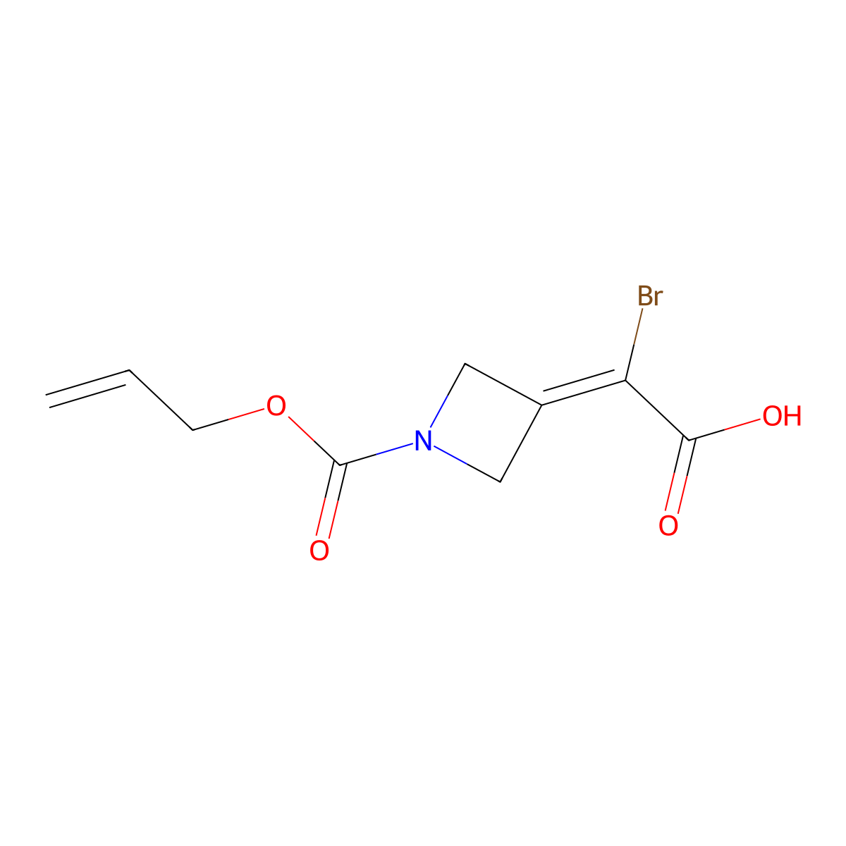 2-Bromo-2-{1-[(prop-2-en-1-yloxy)carbonyl]azetidin-3-ylidene}acetic acid molecular structure, CAS 2680855-27-8