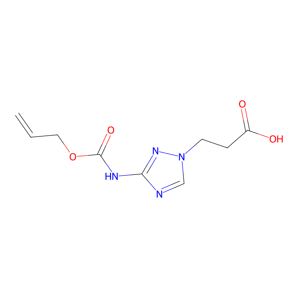 3-(3-{[(prop-2-en-1-yloxy)carbonyl]amino}-1H-1,2,4-triazol-1-yl)propanoic acid molecular structure, CAS 2680855-34-7