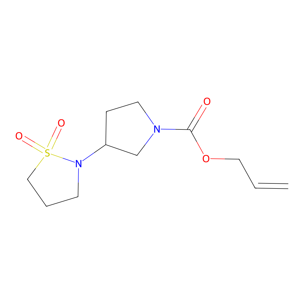Prop-2-en-1-yl 3-(1,1-dioxo-1lambda6,2-thiazolidin-2-yl)pyrrolidine-1-carboxylate molecular structure, CAS 2680855-35-8