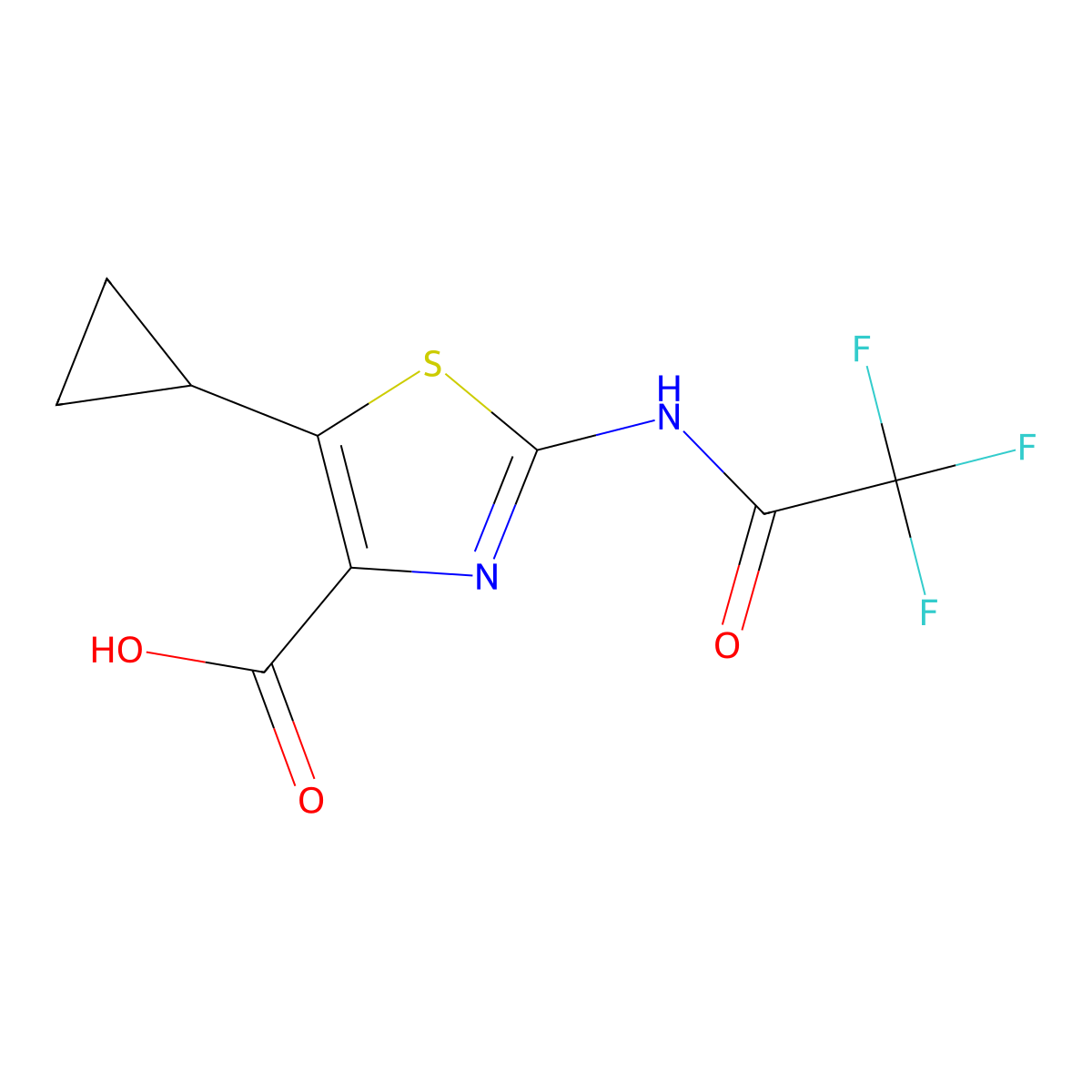 5-Cyclopropyl-2-(2,2,2-trifluoroacetamido)-1,3-thiazole-4-carboxylic acid molecular structure, CAS 2680855-39-2