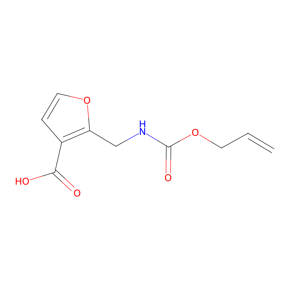 2-({[(Prop-2-en-1-yloxy)carbonyl]amino}methyl)furan-3-carboxylic acid molecular structure, CAS 2680855-42-7