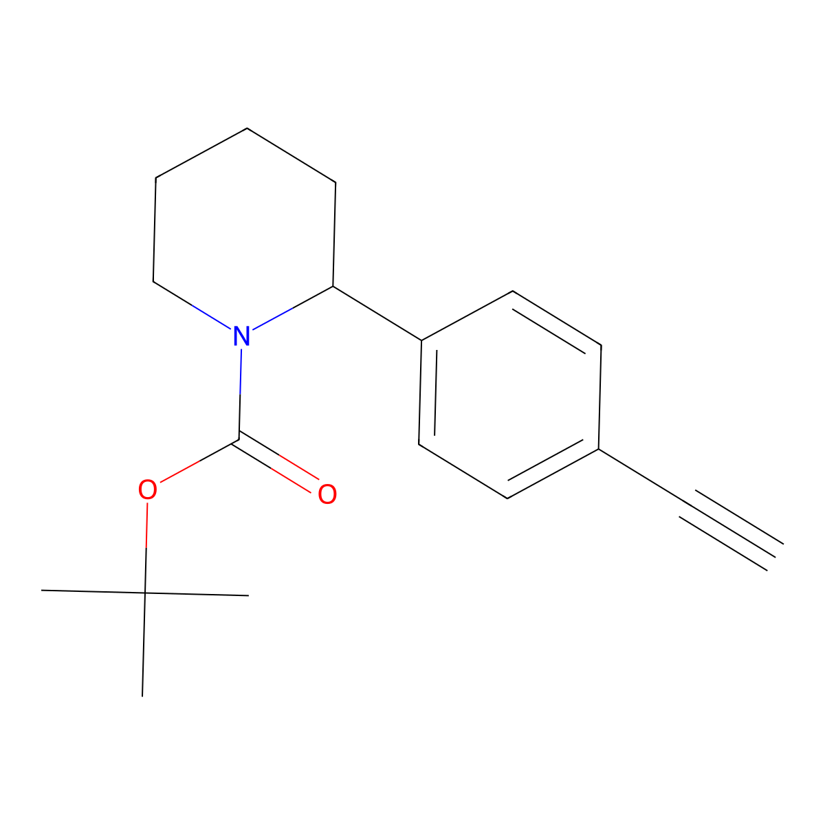 Tert-butyl 2-(4-ethynylphenyl)piperidine-1-carboxylate molecular structure, CAS 2680855-55-2
