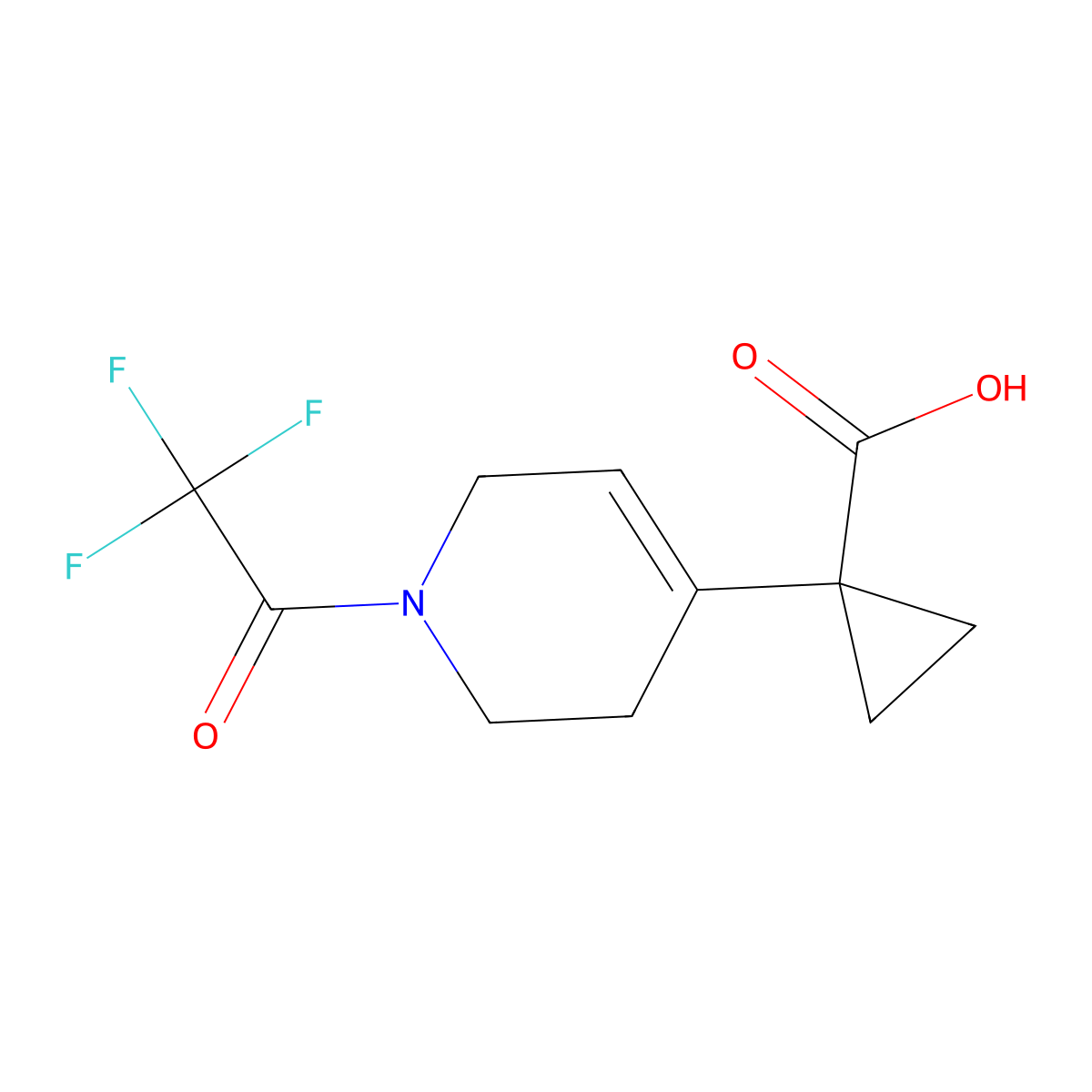 1-[1-(2,2,2-Trifluoroacetyl)-1,2,3,6-tetrahydropyridin-4-yl]cyclopropane-1-carboxylic acid molecular structure, CAS 2680855-59-6