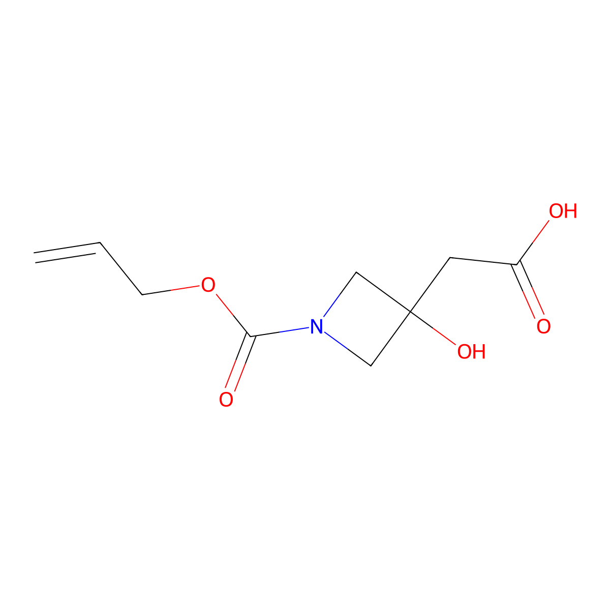 2-{3-Hydroxy-1-[(prop-2-en-1-yloxy)carbonyl]azetidin-3-yl}acetic acid molecular structure, CAS 2680855-69-8