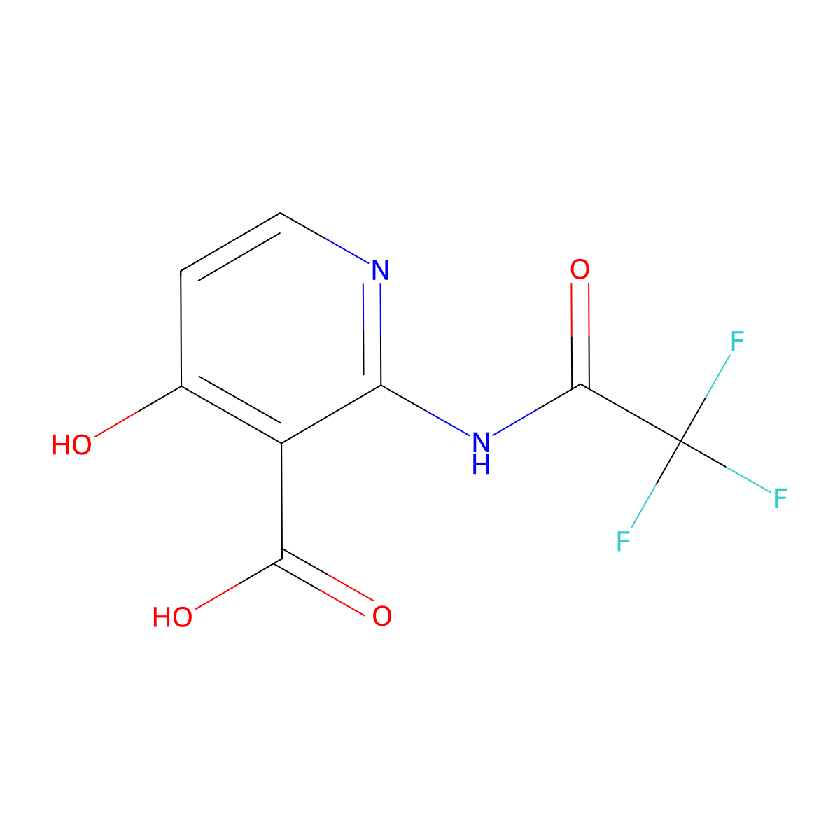 4-Hydroxy-2-(2,2,2-trifluoroacetamido)pyridine-3-carboxylic acid molecular structure, CAS 2680855-74-5