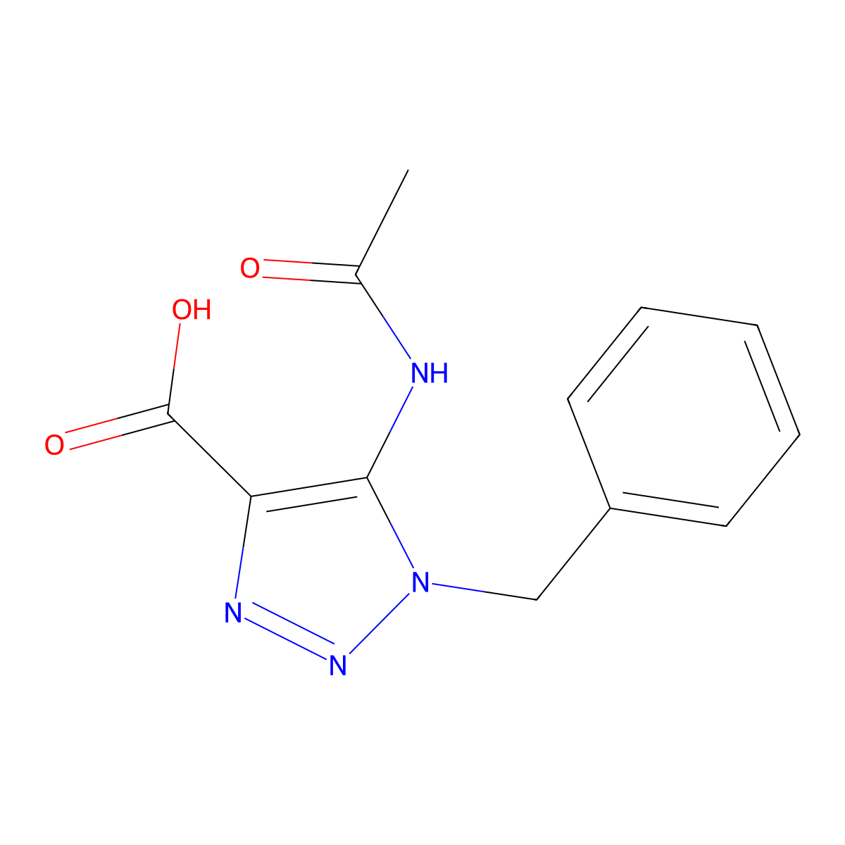 1-benzyl-5-acetamido-1H-1,2,3-triazole-4-carboxylic acid molecular structure, CAS 2680855-79-0