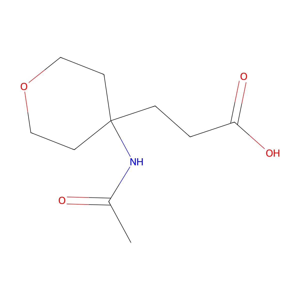 3-(4-Acetamidooxan-4-yl)propanoic acid molecular structure, CAS 2680856-41-9