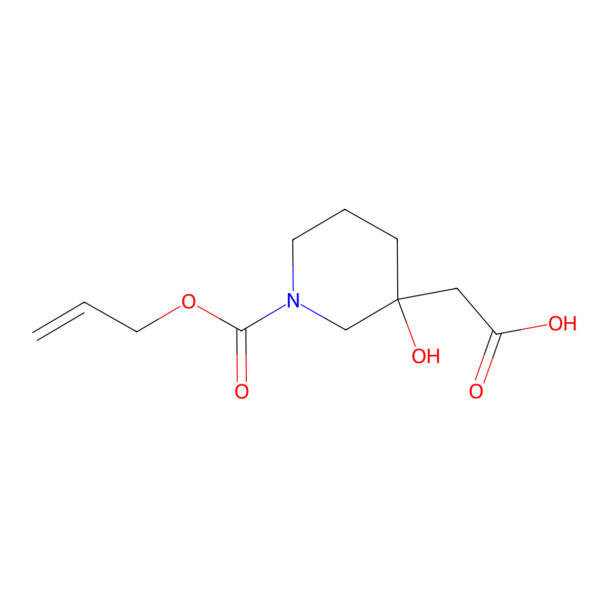 2-{3-Hydroxy-1-[(prop-2-en-1-yloxy)carbonyl]piperidin-3-yl}acetic acid molecular structure, CAS 2680856-55-5