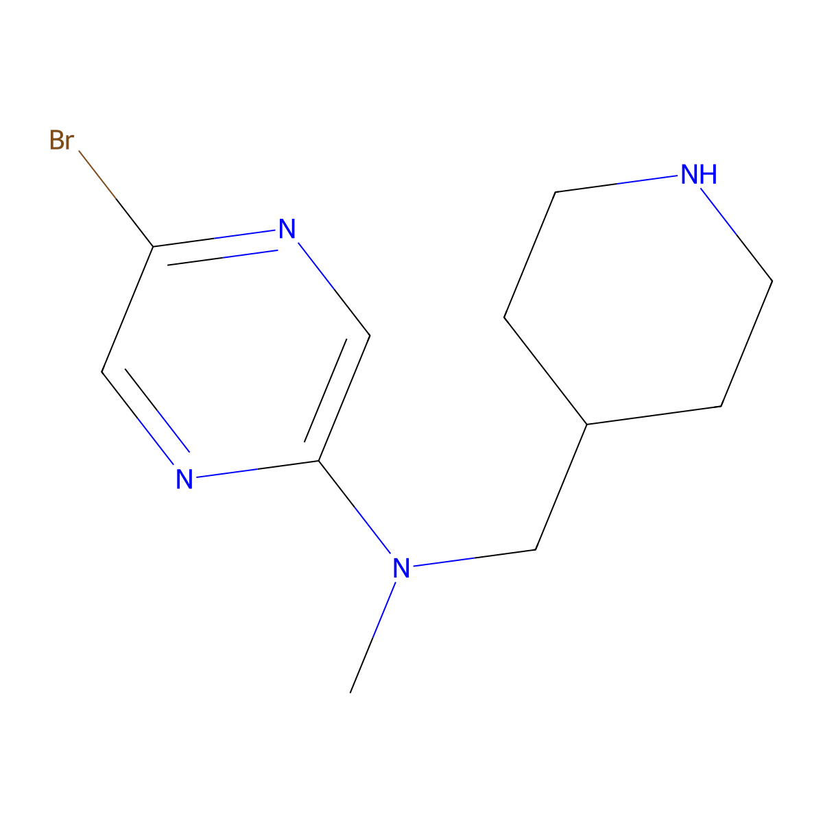 5-bromo-N-methyl-N-[(piperidin-4-yl)methyl]pyrazin-2-amine molecular structure, CAS 2680856-63-5