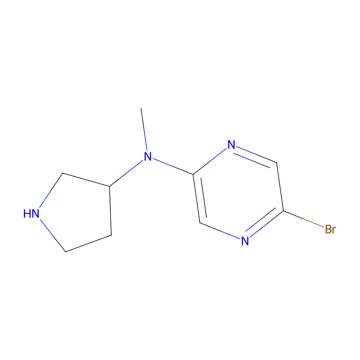 5-bromo-N-methyl-N-(pyrrolidin-3-yl)pyrazin-2-amine molecular structure, CAS 2680856-70-4