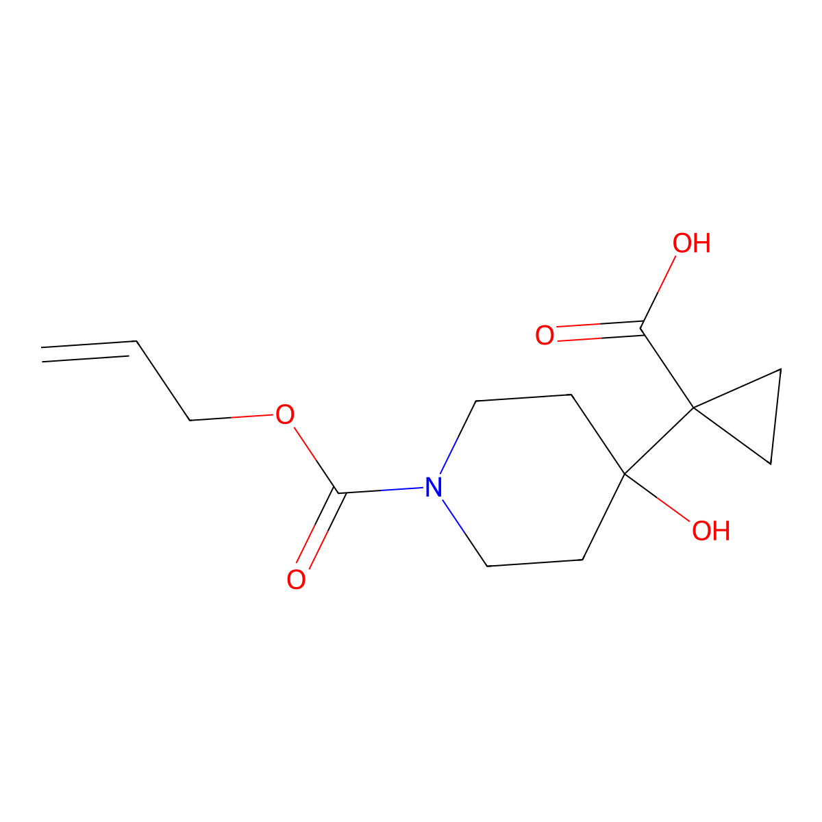 1-{4-Hydroxy-1-[(prop-2-en-1-yloxy)carbonyl]piperidin-4-yl}cyclopropane-1-carboxylic acid molecular structure, CAS 2680856-89-5