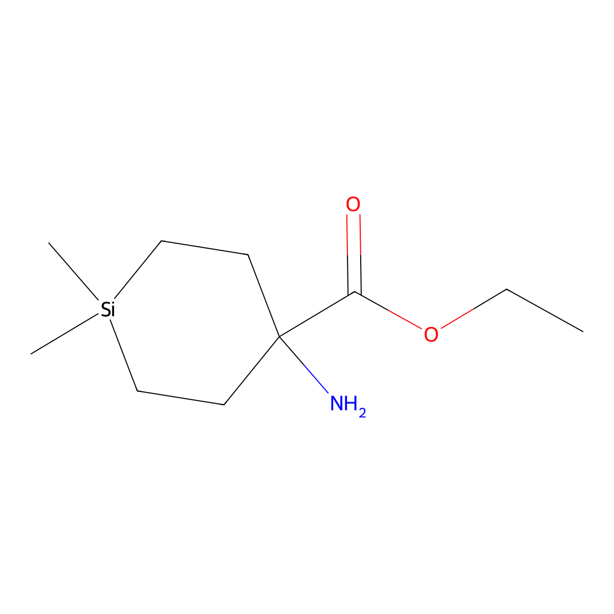 Ethyl 4-amino-1,1-dimethylsilinane-4-carboxylate molecular structure, CAS 2680856-97-5