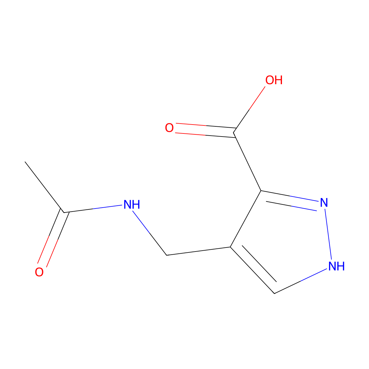 4-(acetamidomethyl)-1H-pyrazole-3-carboxylic acid molecular structure, CAS 2680857-12-7