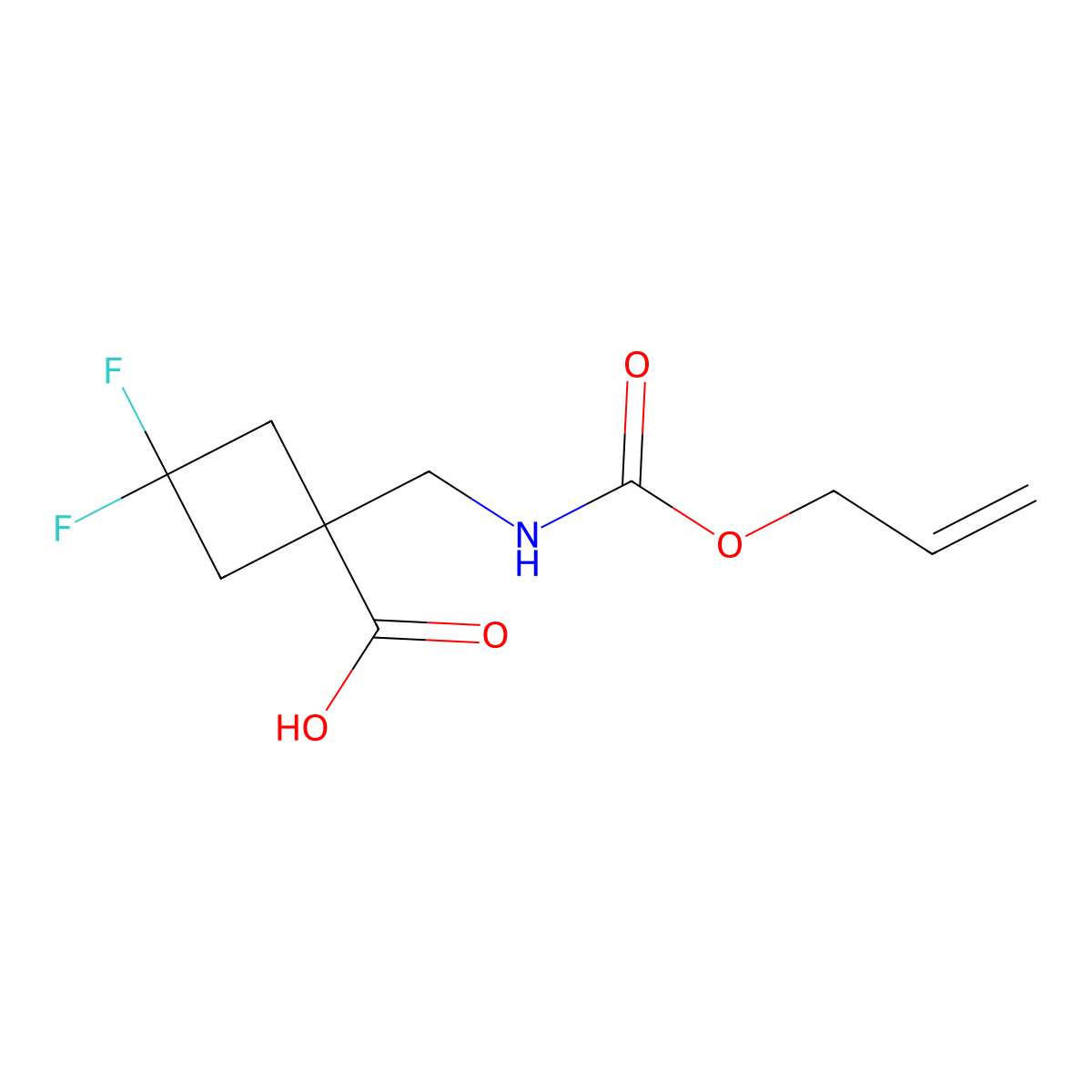 3,3-Difluoro-1-({[(prop-2-en-1-yloxy)carbonyl]amino}methyl)cyclobutane-1-carboxylic acid molecular structure, CAS 2680857-58-1