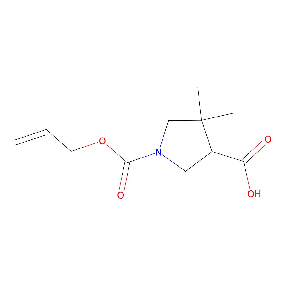 4,4-Dimethyl-1-[(prop-2-en-1-yloxy)carbonyl]pyrrolidine-3-carboxylic acid molecular structure, CAS 2680857-62-7