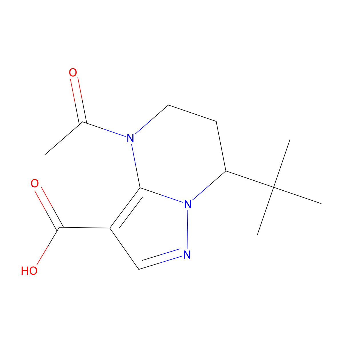 4-acetyl-7-tert-butyl-4H,5H,6H,7H-pyrazolo[1,5-a]pyrimidine-3-carboxylic acid molecular structure, CAS 2680857-64-9