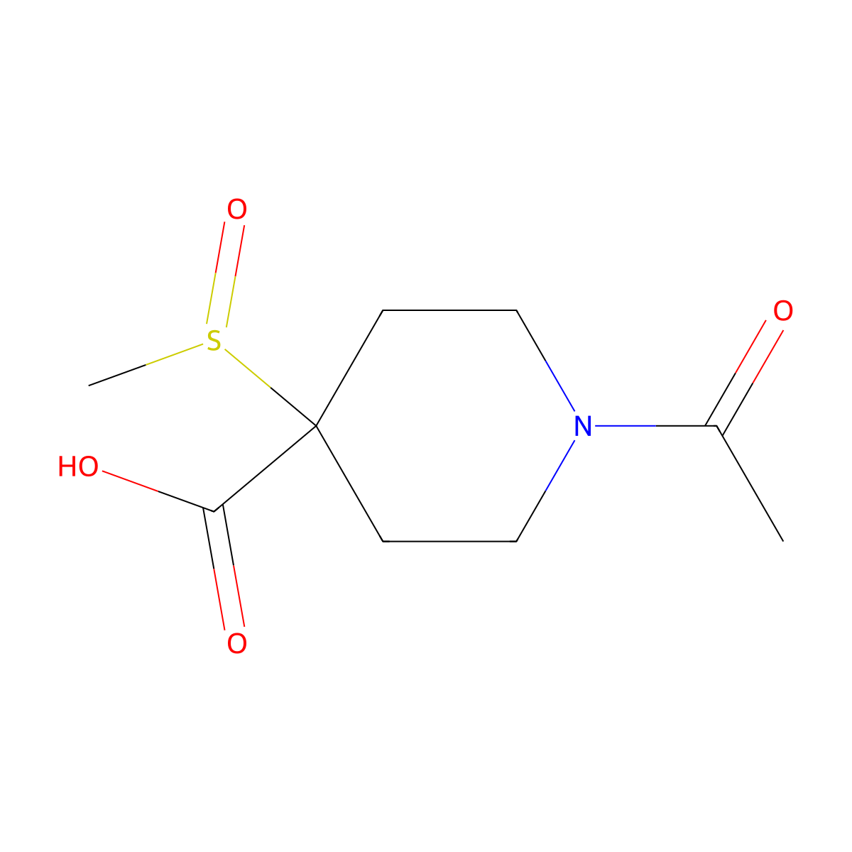 1-Acetyl-4-methanesulfinylpiperidine-4-carboxylic acid molecular structure, CAS 2680857-66-1