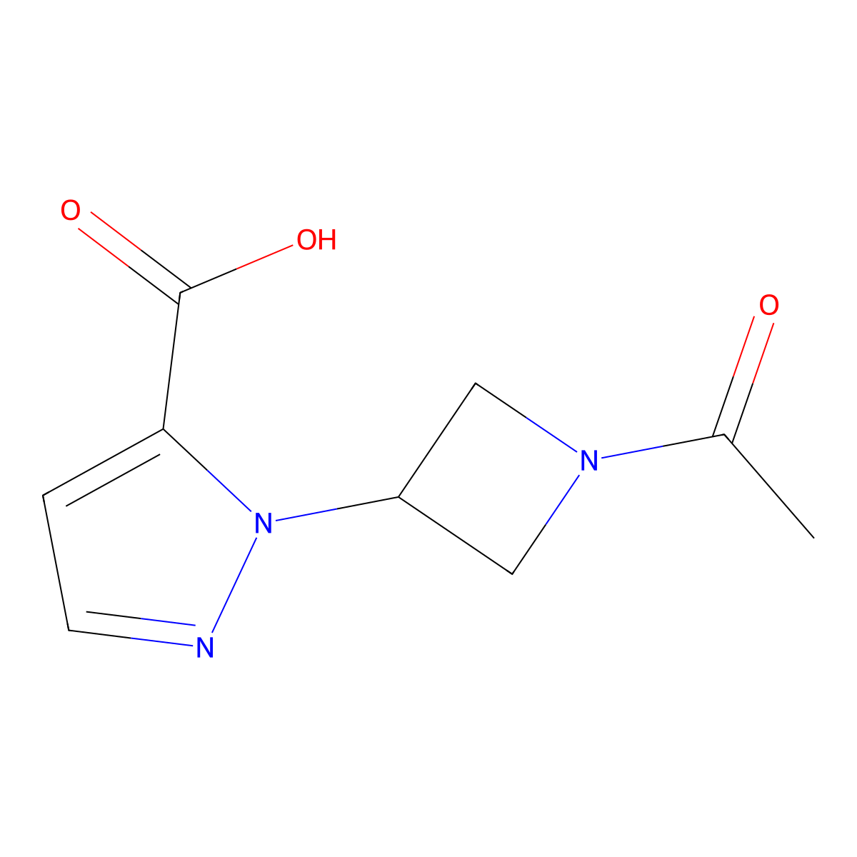 1-(1-acetylazetidin-3-yl)-1H-pyrazole-5-carboxylic acid molecular structure, CAS 2680857-79-6