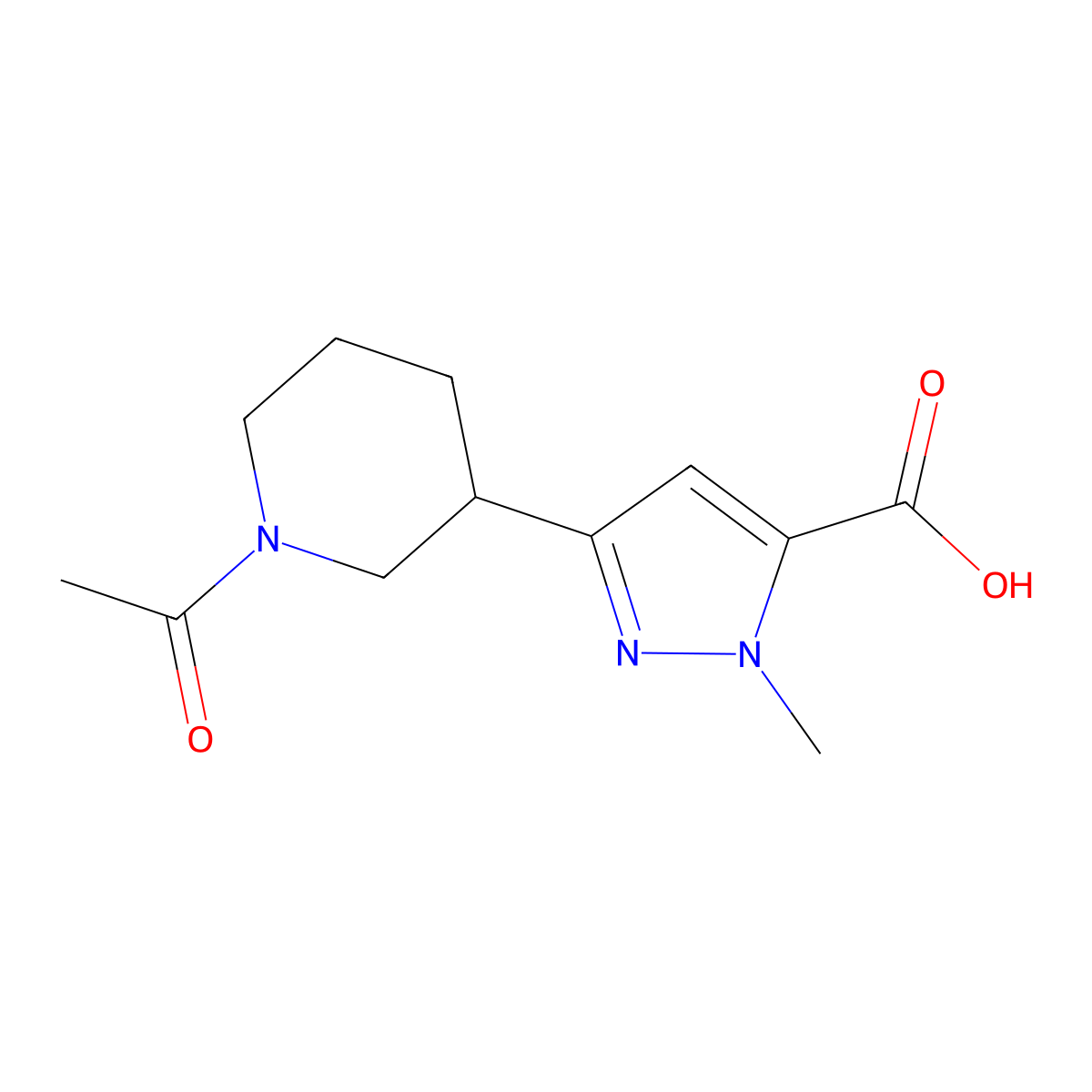 3-(1-acetylpiperidin-3-yl)-1-methyl-1H-pyrazole-5-carboxylic acid molecular structure, CAS 2680857-93-4