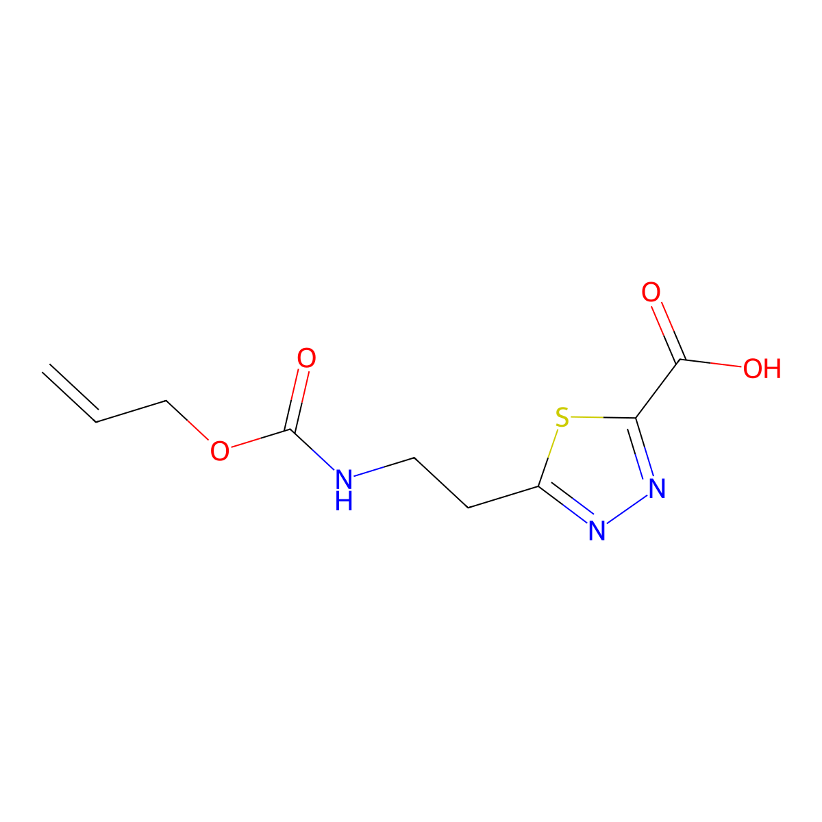 5-(2-{[(Prop-2-en-1-yloxy)carbonyl]amino}ethyl)-1,3,4-thiadiazole-2-carboxylic acid molecular structure, CAS 2680858-11-9