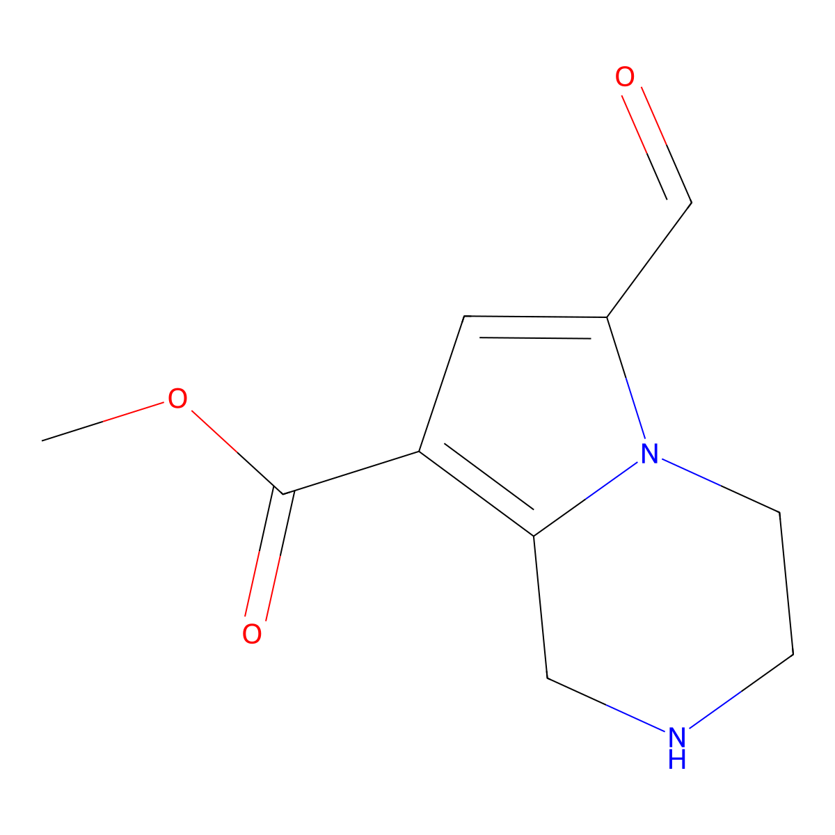 methyl 6-formyl-1H,2H,3H,4H-pyrrolo[1,2-a]pyrazine-8-carboxylate molecular structure, CAS 2680858-16-4