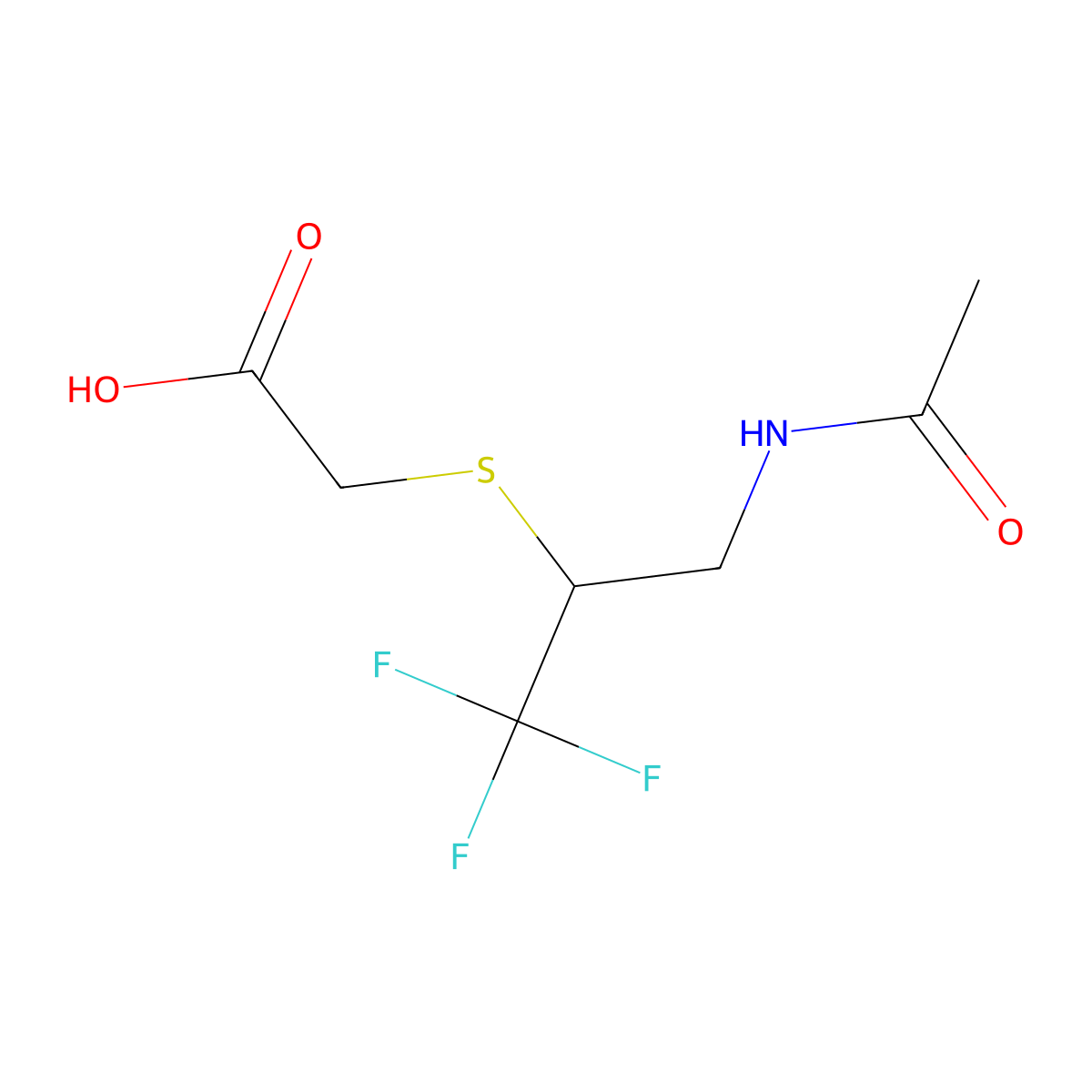 2-[(3-Acetamido-1,1,1-trifluoropropan-2-yl)sulfanyl]acetic acid molecular structure, CAS 2680858-17-5