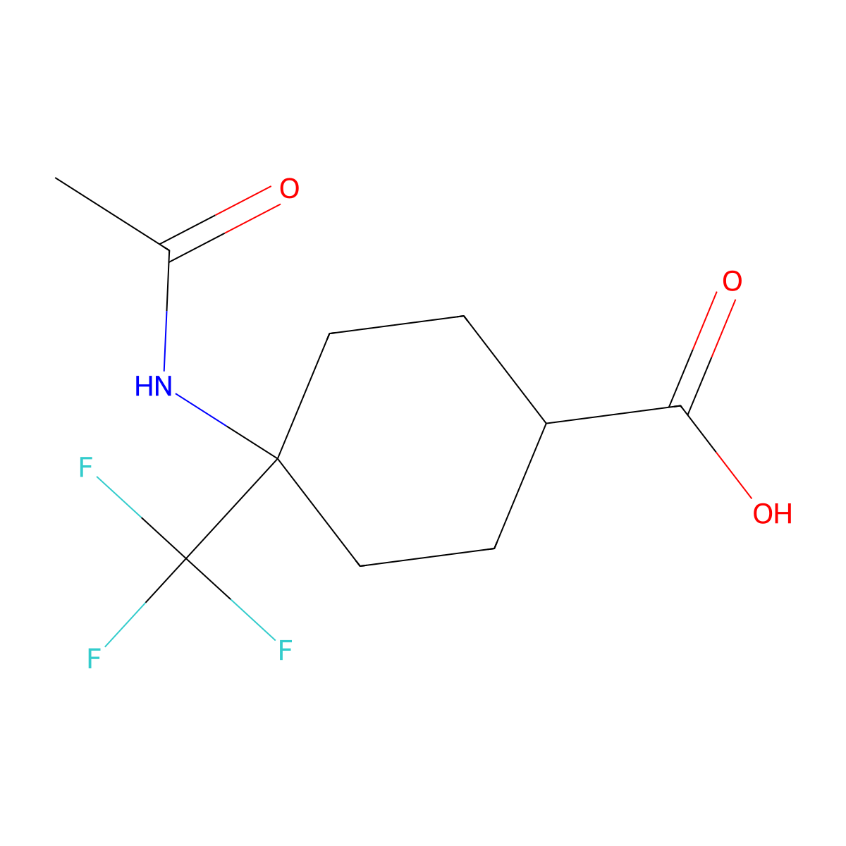 4-Acetamido-4-(trifluoromethyl)cyclohexane-1-carboxylic acid molecular structure, CAS 2680858-37-9