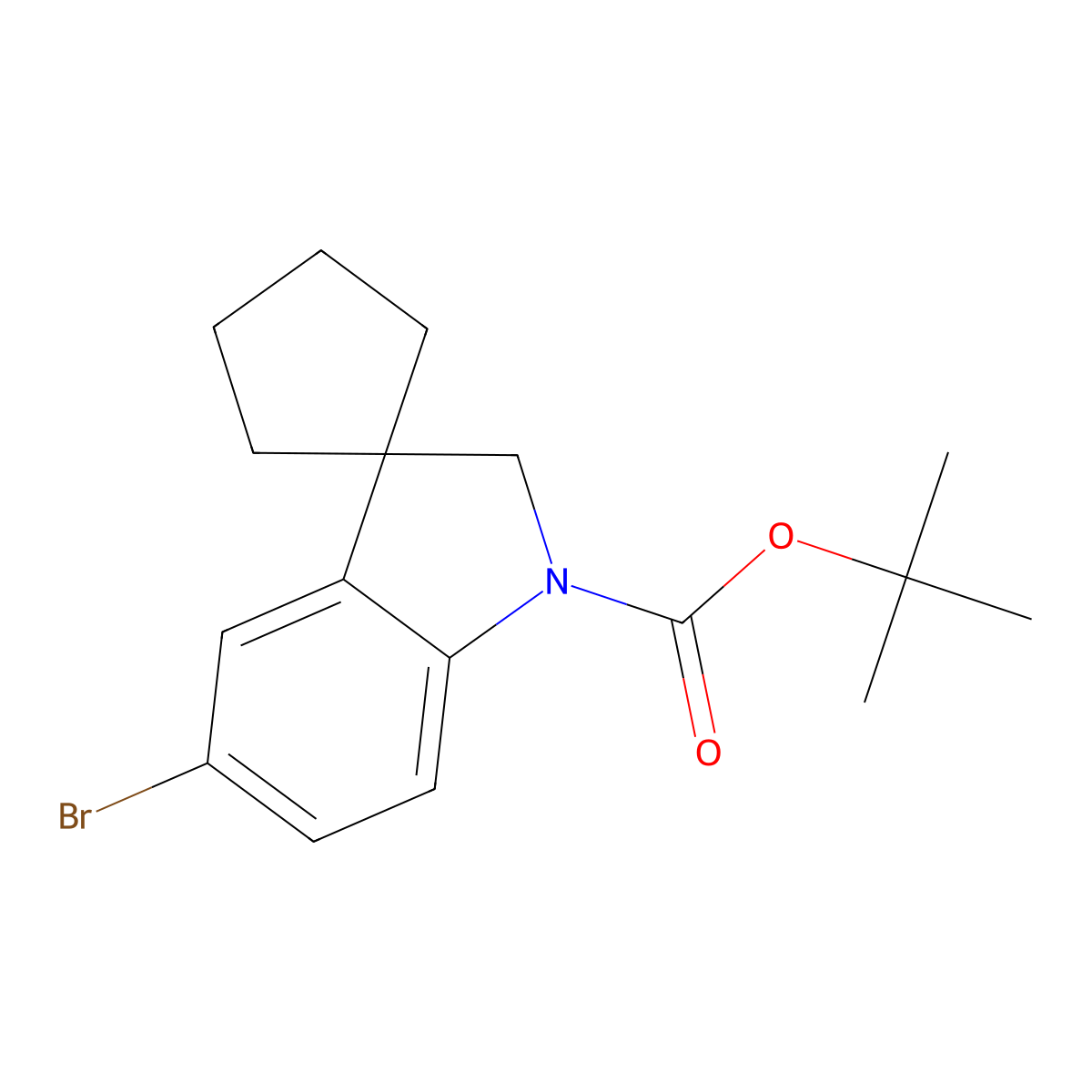 Tert-butyl 5'-bromo-1',2'-dihydrospiro[cyclopentane-1,3'-indole]-1'-carboxylate molecular structure, CAS 2680858-44-8