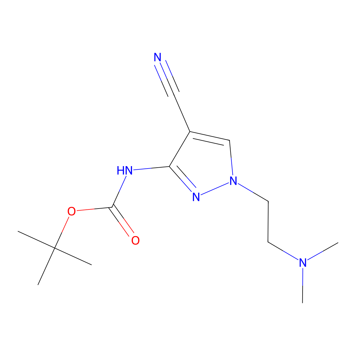 tert-butyl N-{4-cyano-1-[2-(dimethylamino)ethyl]-1H-pyrazol-3-yl}carbamate molecular structure, CAS 2680858-50-6