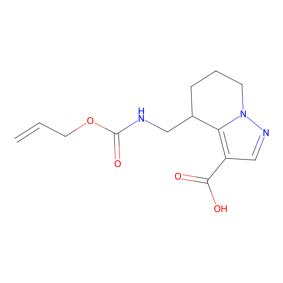 4-({[(prop-2-en-1-yloxy)carbonyl]amino}methyl)-4H,5H,6H,7H-pyrazolo[1,5-a]pyridine-3-carboxylic acid molecular structure, CAS 2680858-59-5
