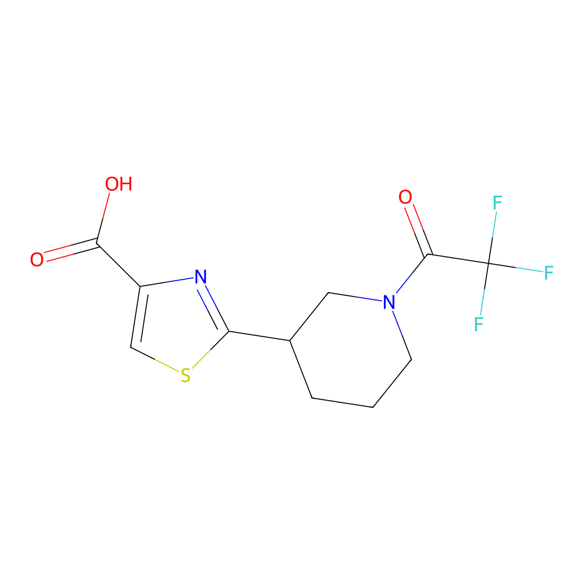 2-[1-(2,2,2-Trifluoroacetyl)piperidin-3-yl]-1,3-thiazole-4-carboxylic acid molecular structure, CAS 2680858-61-9