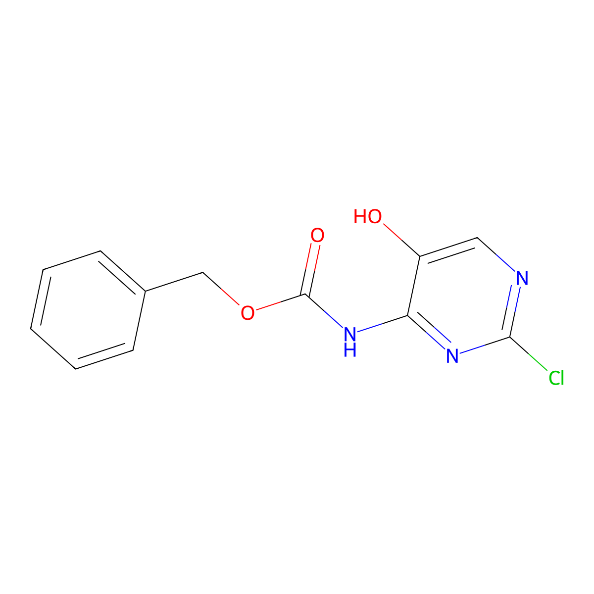 benzyl N-(2-chloro-5-hydroxypyrimidin-4-yl)carbamate molecular structure, CAS 2680858-66-4