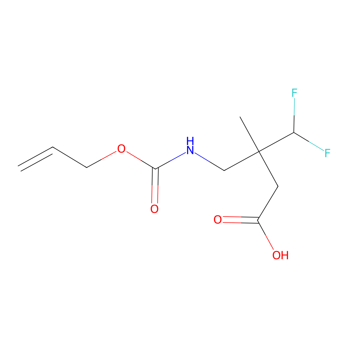 4,4-Difluoro-3-methyl-3-({[(prop-2-en-1-yloxy)carbonyl]amino}methyl)butanoic acid molecular structure, CAS 2680858-74-4