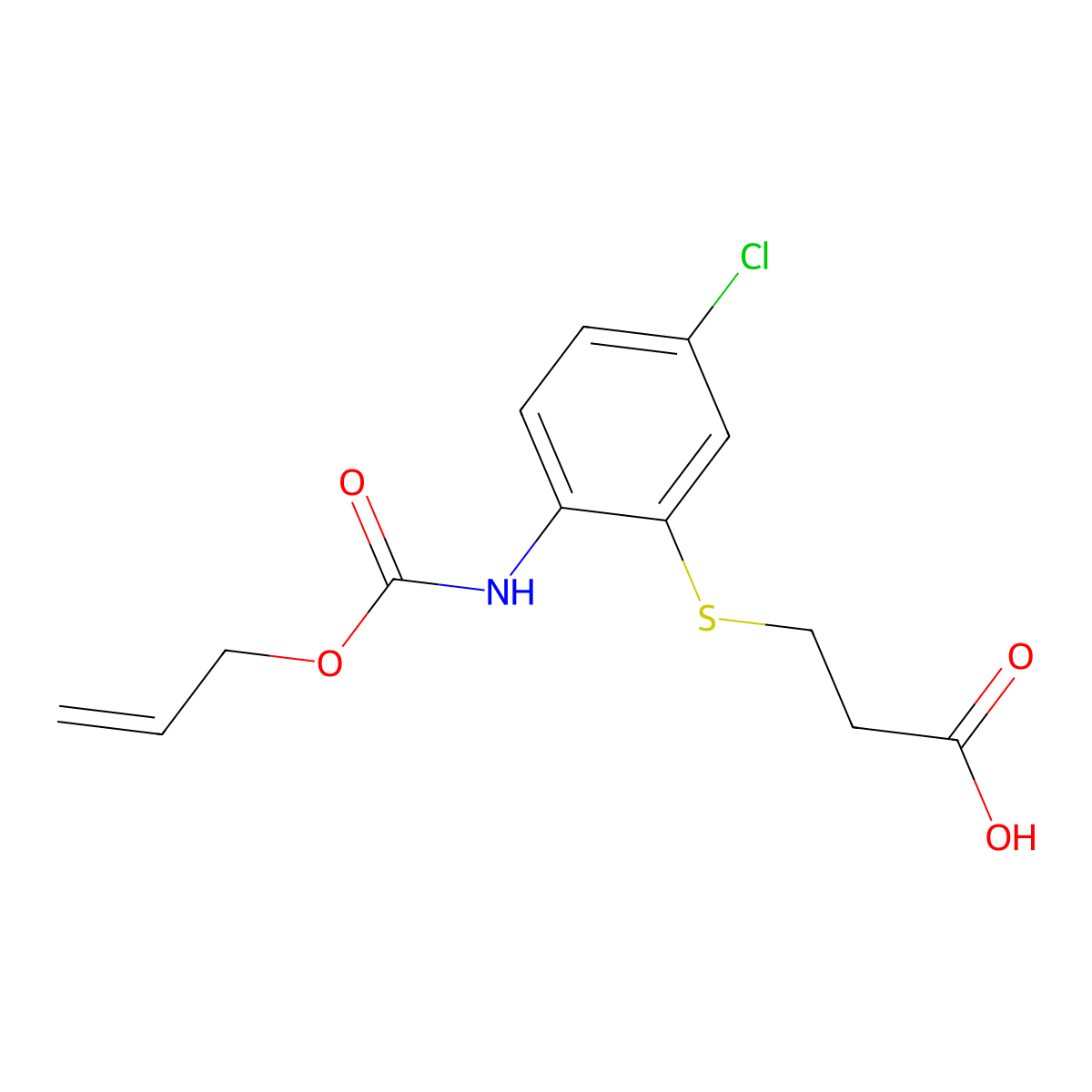 3-[(5-Chloro-2-{[(prop-2-en-1-yloxy)carbonyl]amino}phenyl)sulfanyl]propanoic acid molecular structure, CAS 2680858-75-5