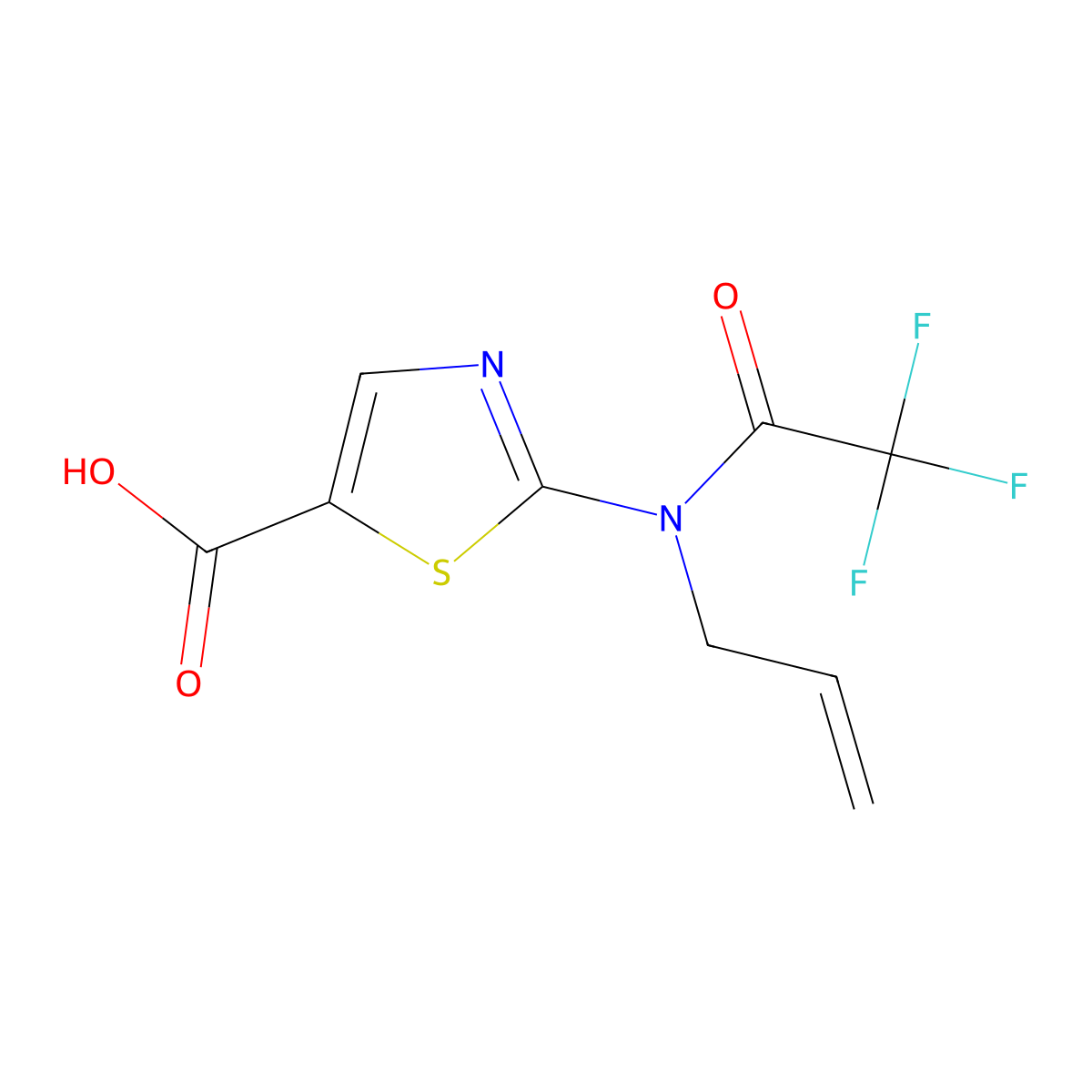 2-[2,2,2-trifluoro-N-(prop-2-en-1-yl)acetamido]-1,3-thiazole-5-carboxylic acid molecular structure, CAS 2680858-76-6