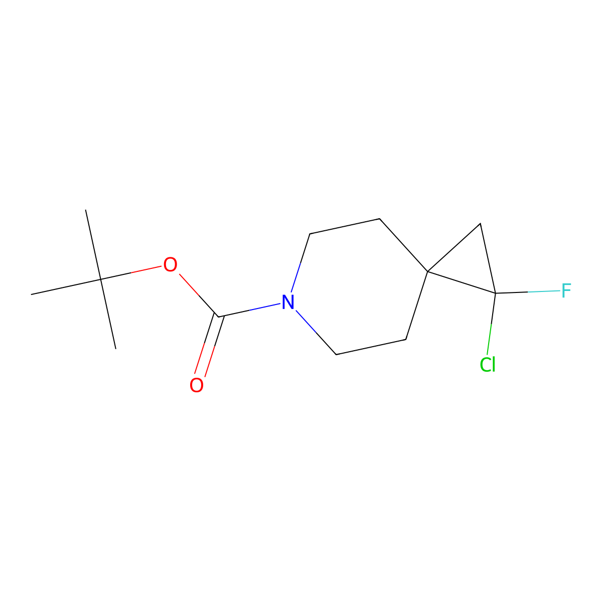Tert-butyl 1-chloro-1-fluoro-6-azaspiro[2.5]octane-6-carboxylate molecular structure, CAS 2680858-94-8