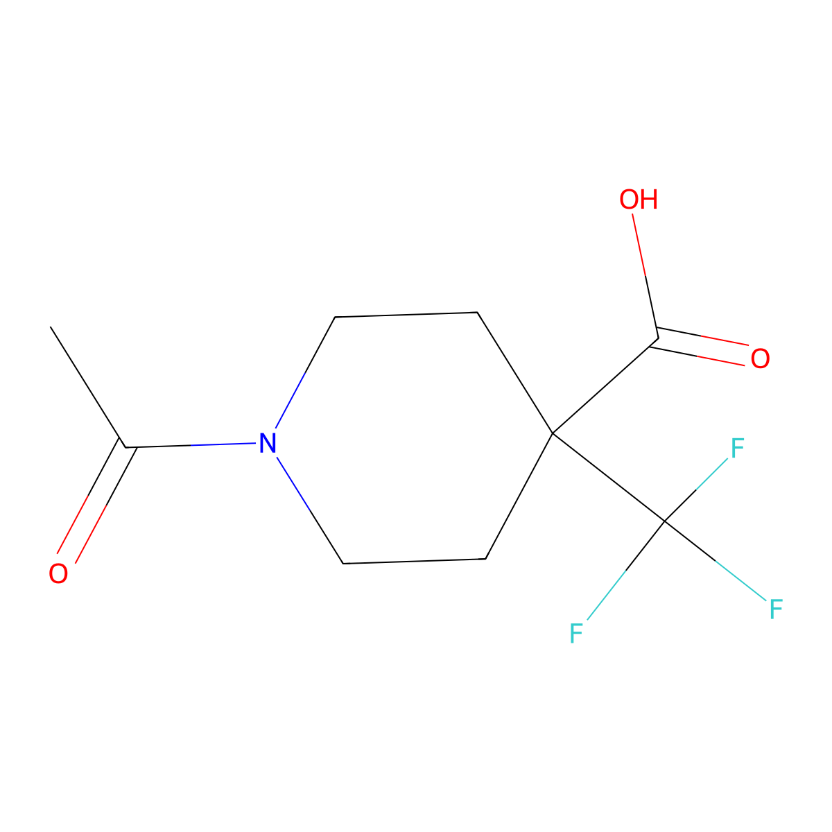 1-Acetyl-4-(trifluoromethyl)piperidine-4-carboxylic acid molecular structure, CAS 2680859-07-6